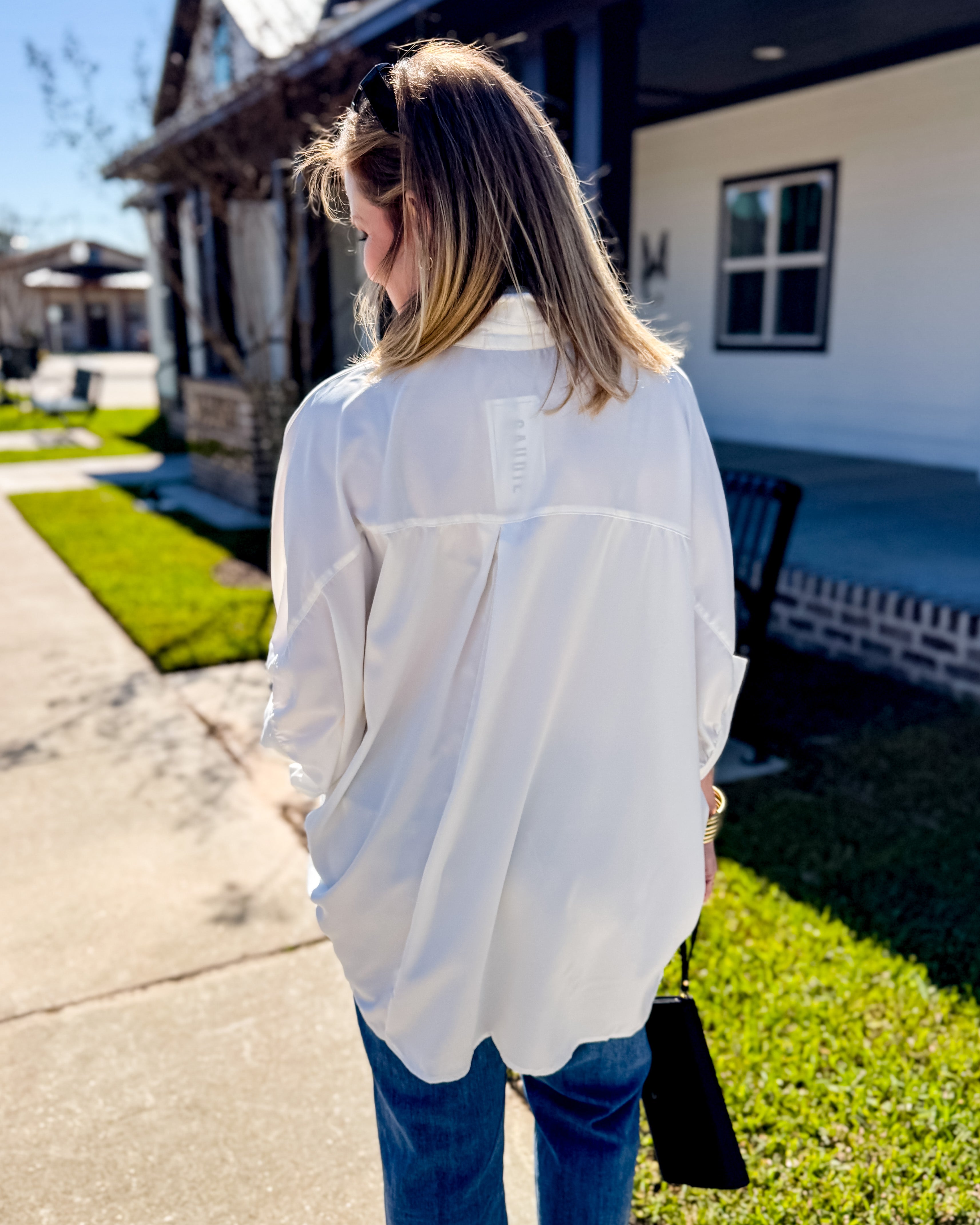 Solid Button Down Flowy Top in White