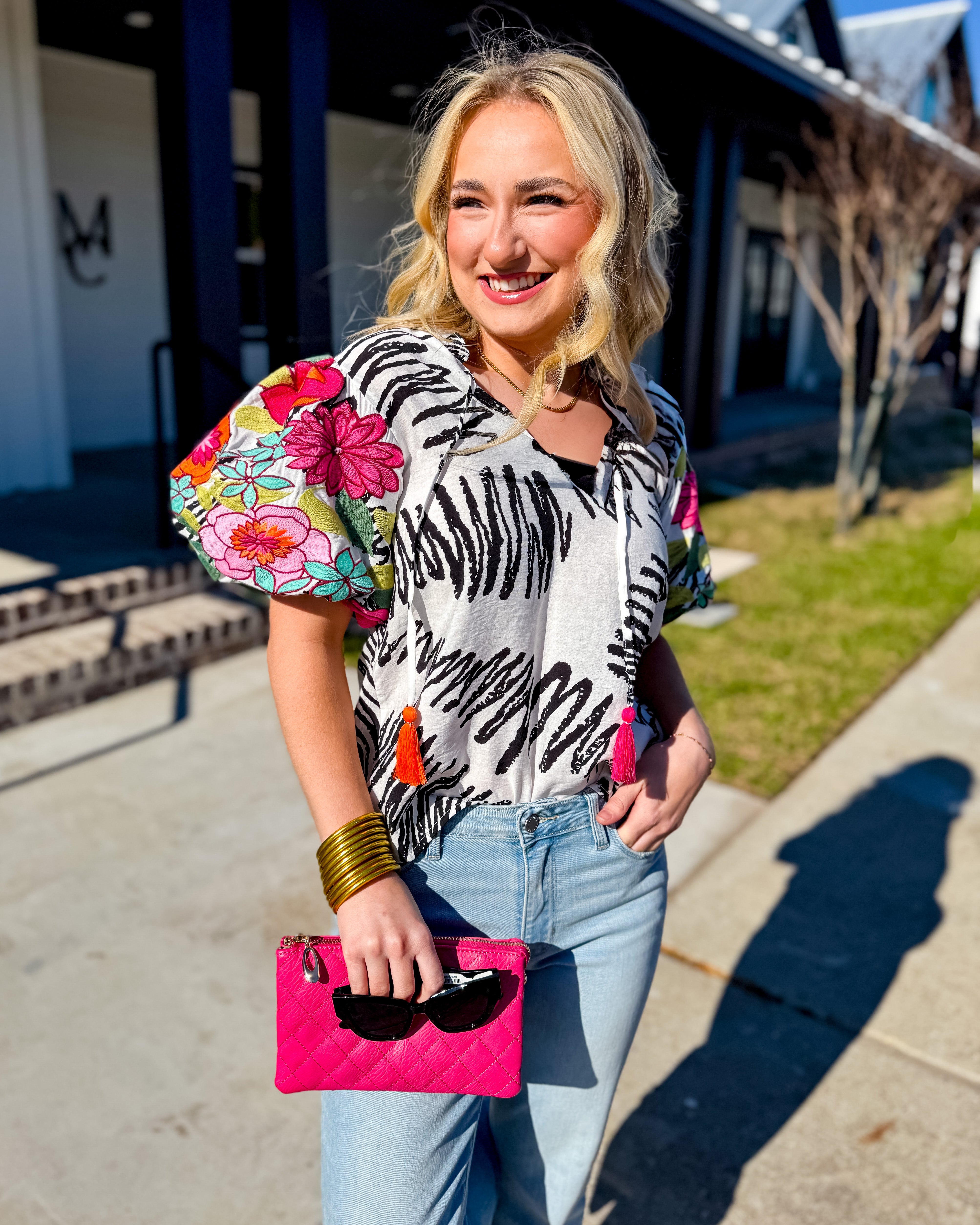 Tropical Pop Puff Sleeve Top
