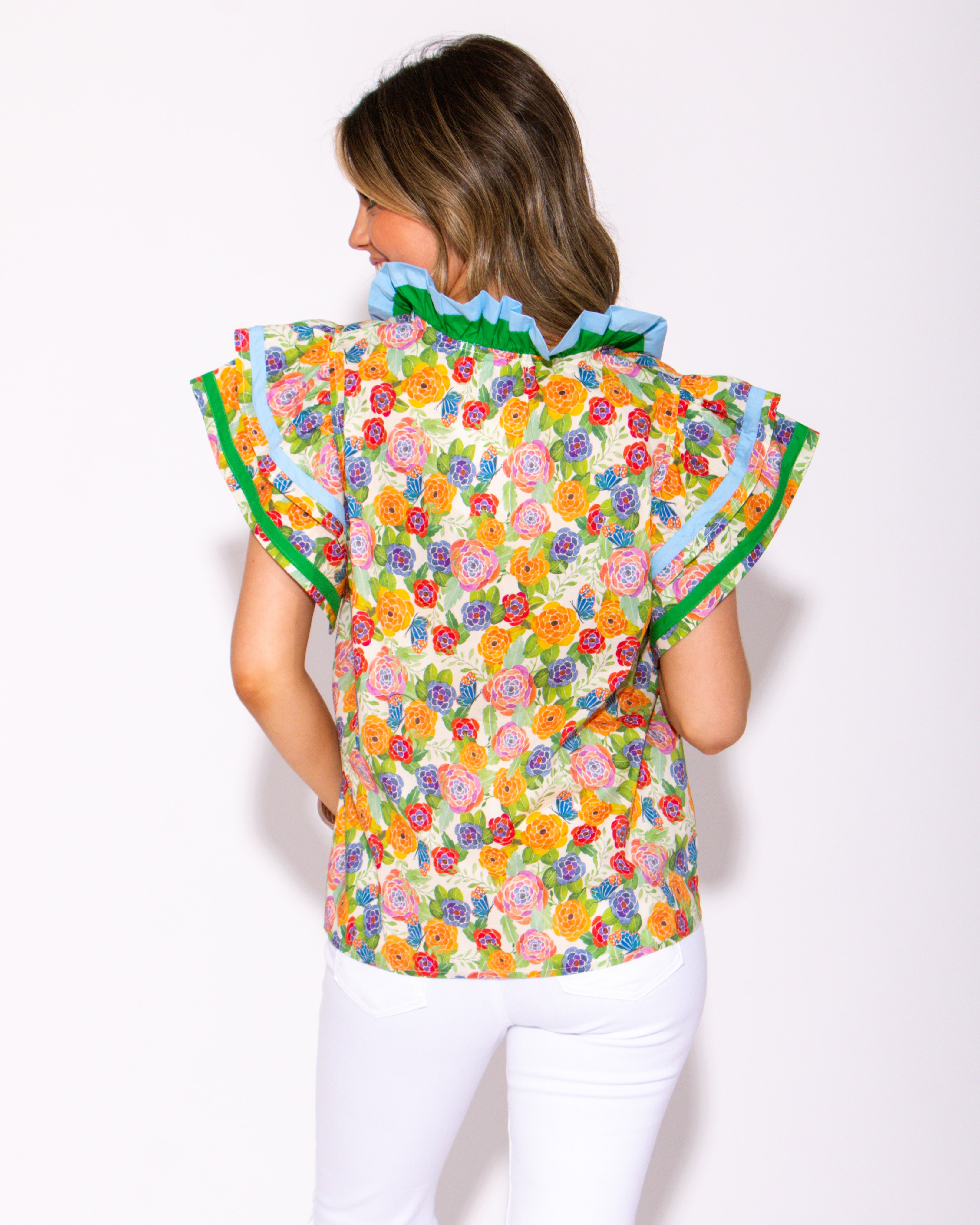 Vivid Garden Flutter Sleeve Top