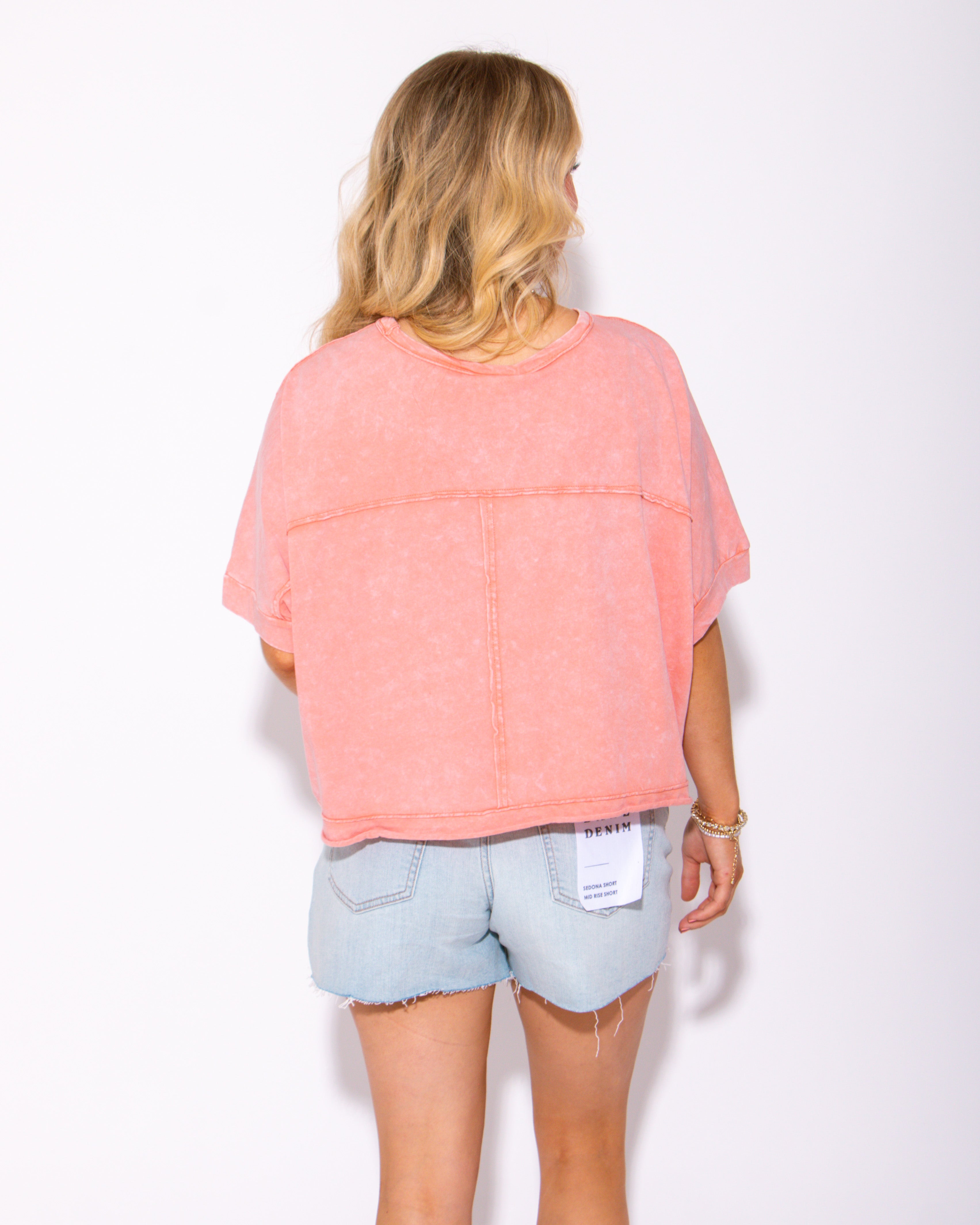 Easy Days Mineral Washed Crop Top in Peach