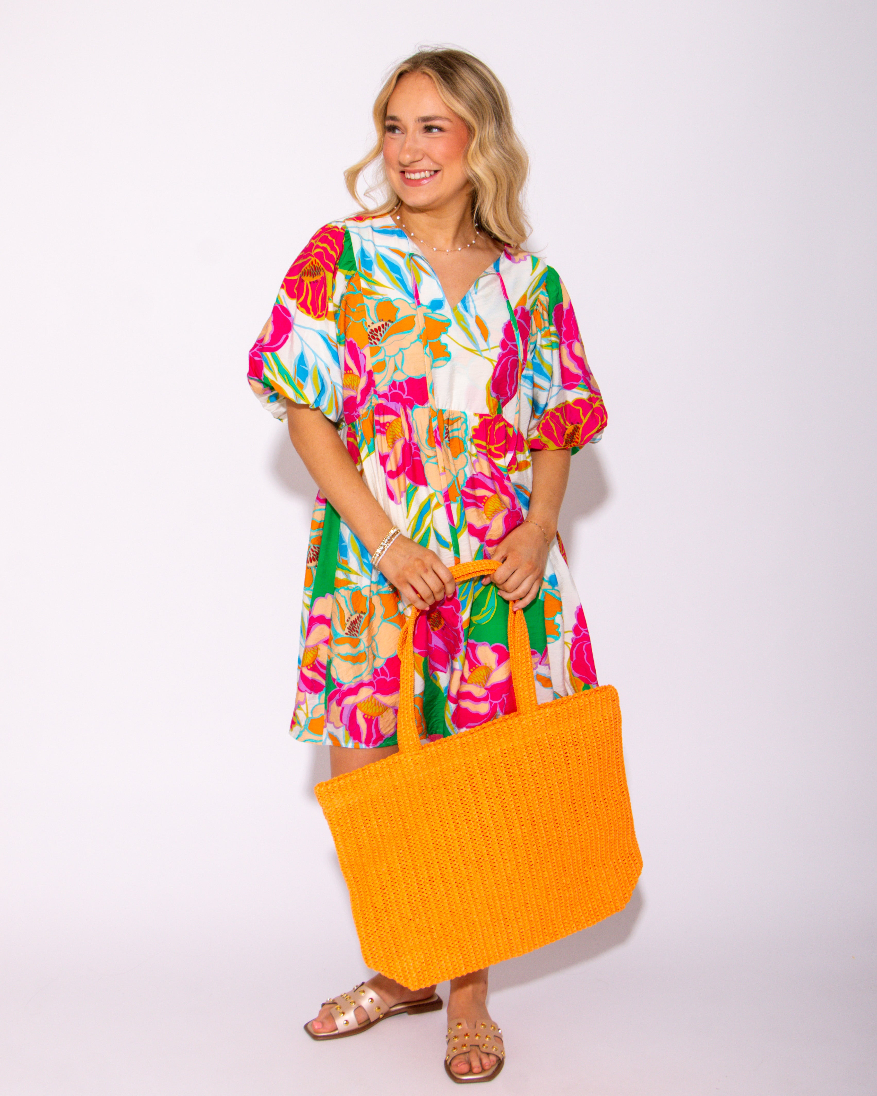 Sunset Glow Straw Crochet Tote Bag in Orange