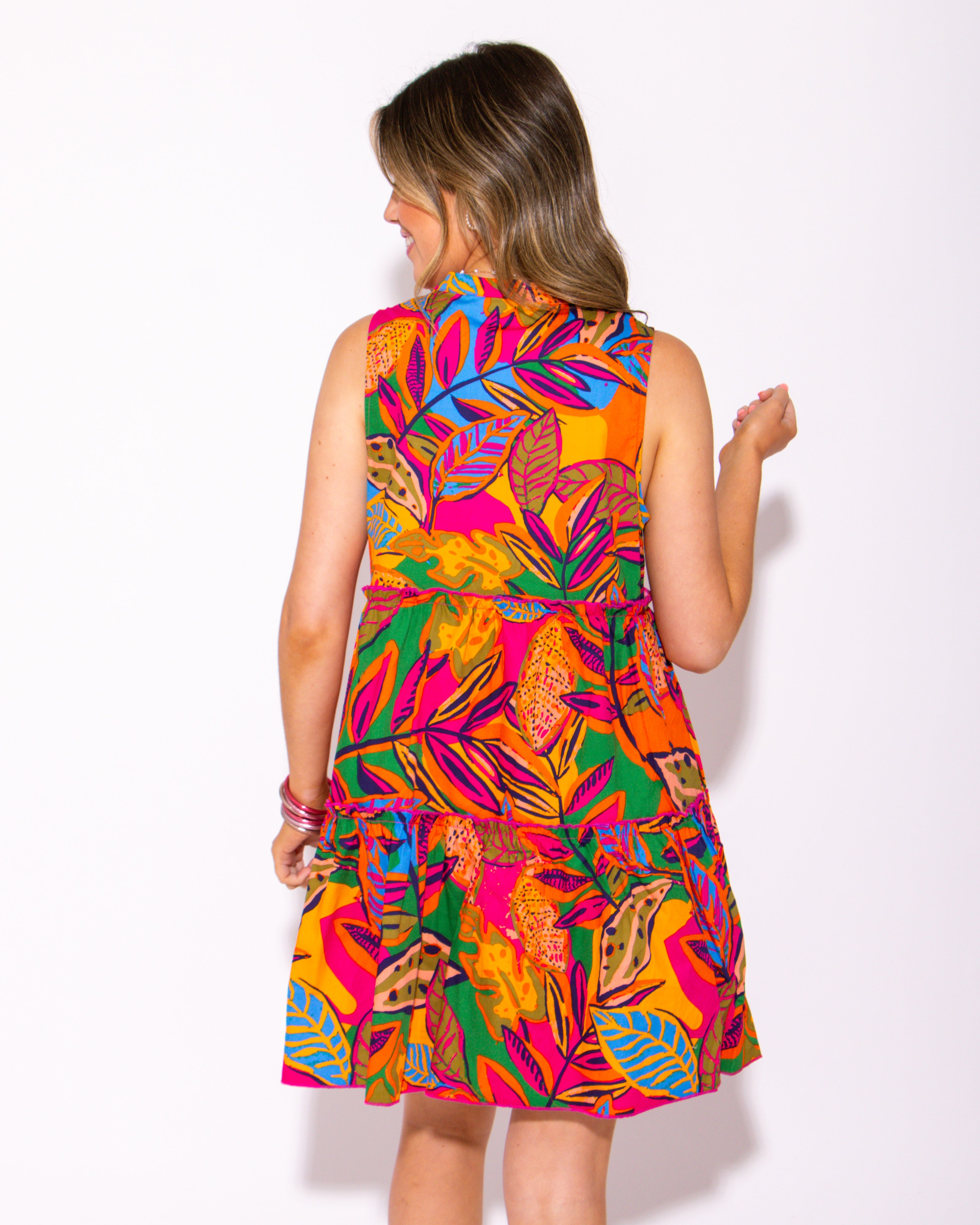 Fun Floral Shift Tiered Mini Dress