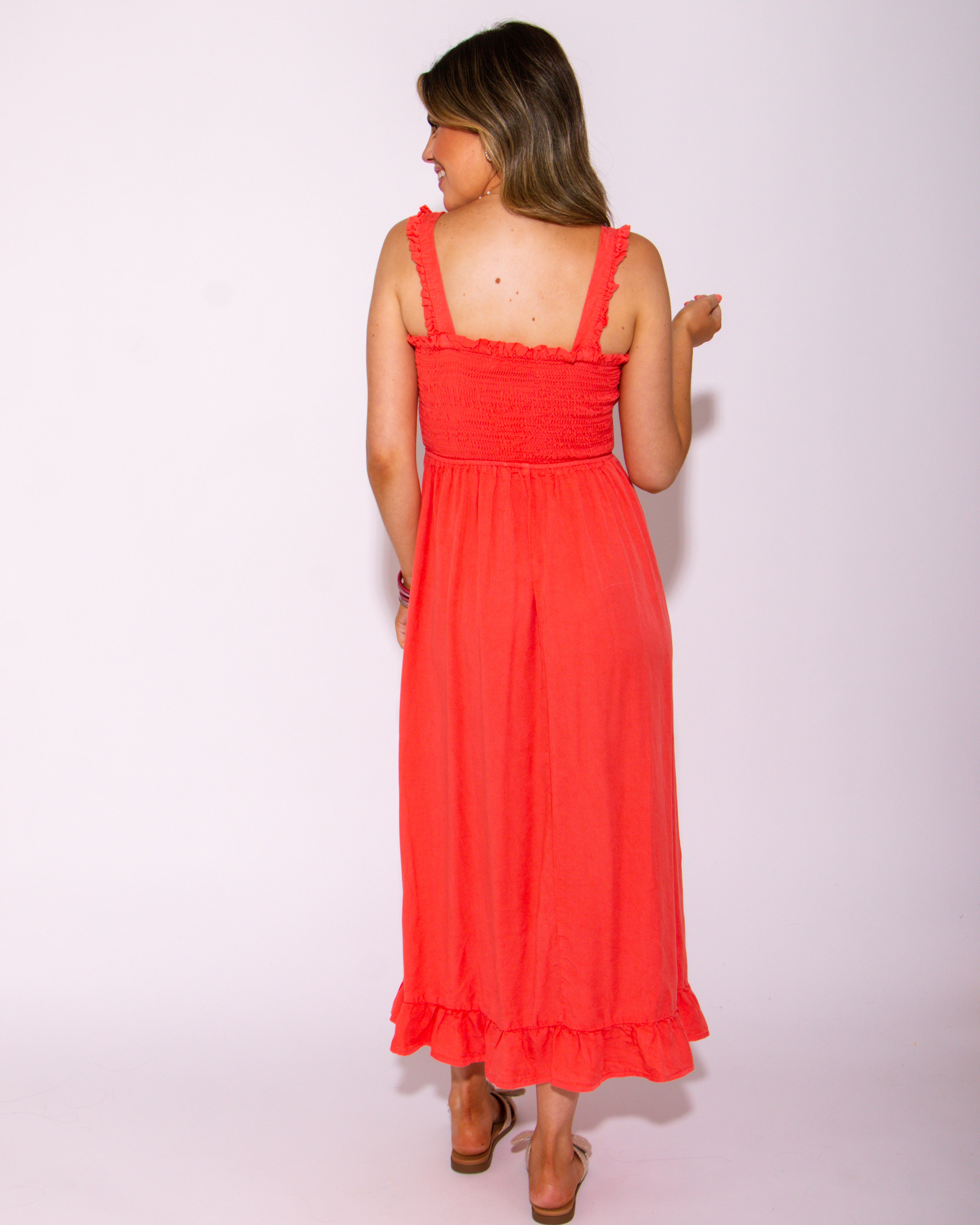 Endless Ease Smocked Maxi Dress in Coral
