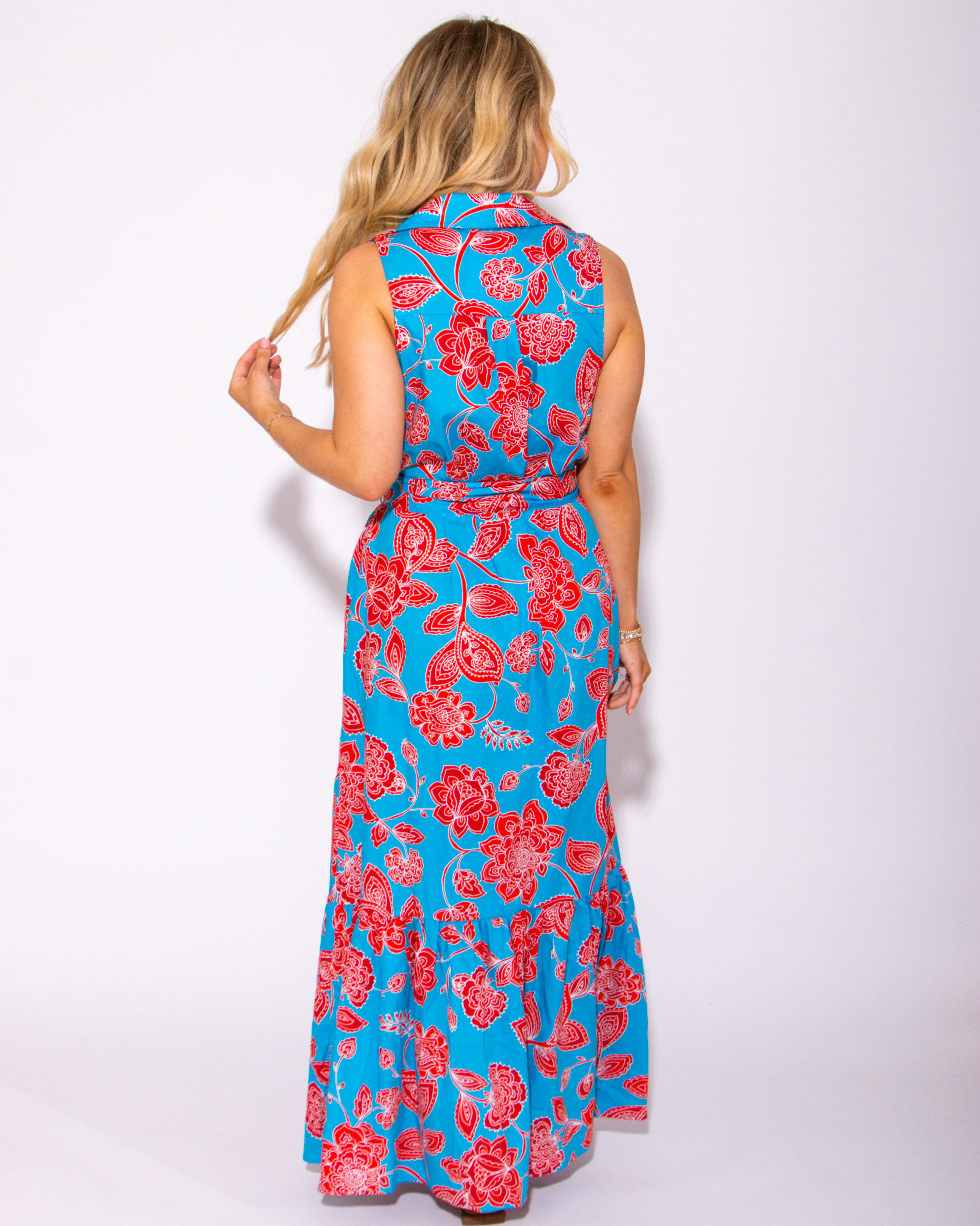 Petal Collared Tie Waist Maxi Dress