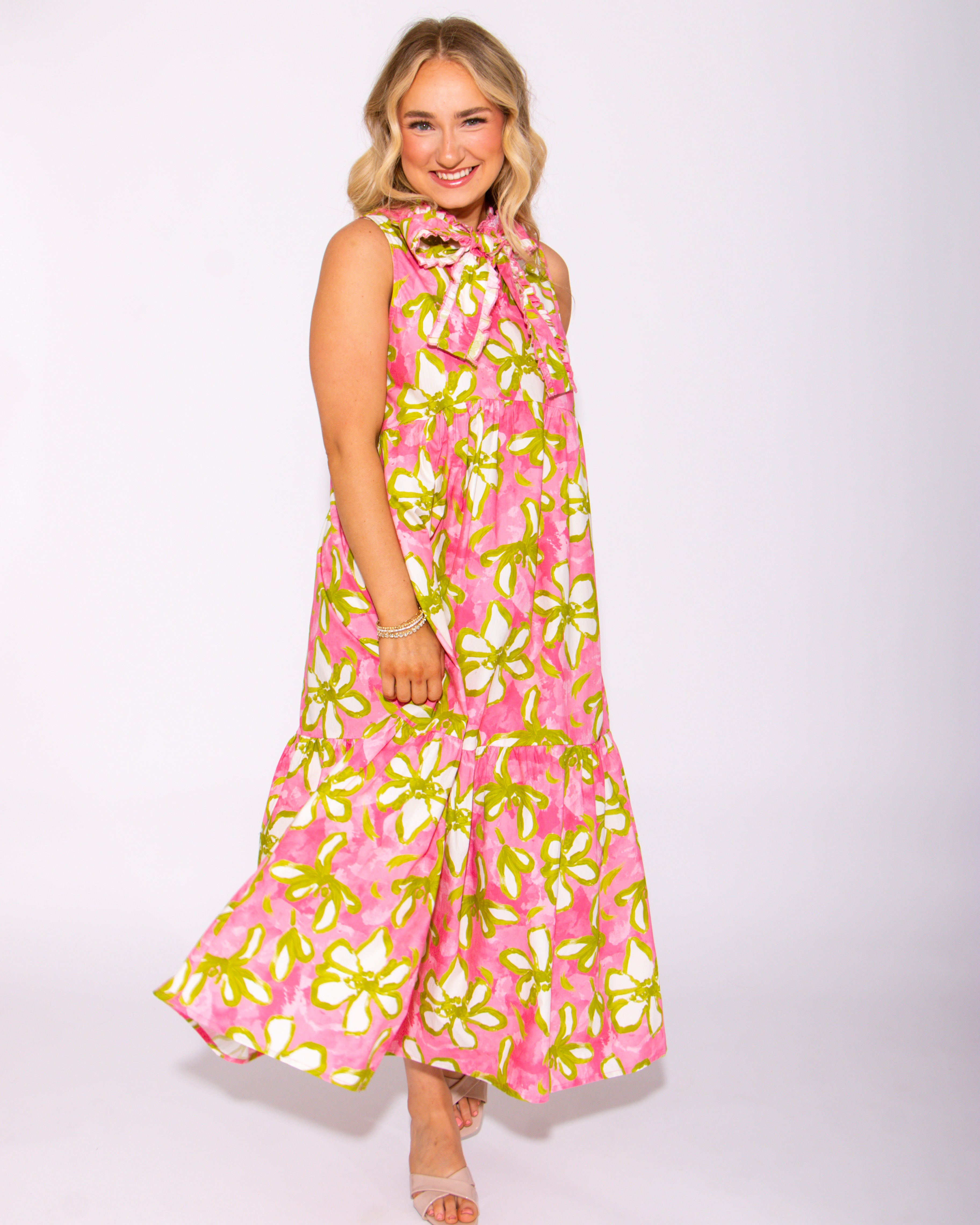 Ribboned Rose Garden Midi Tiered Midi Dress