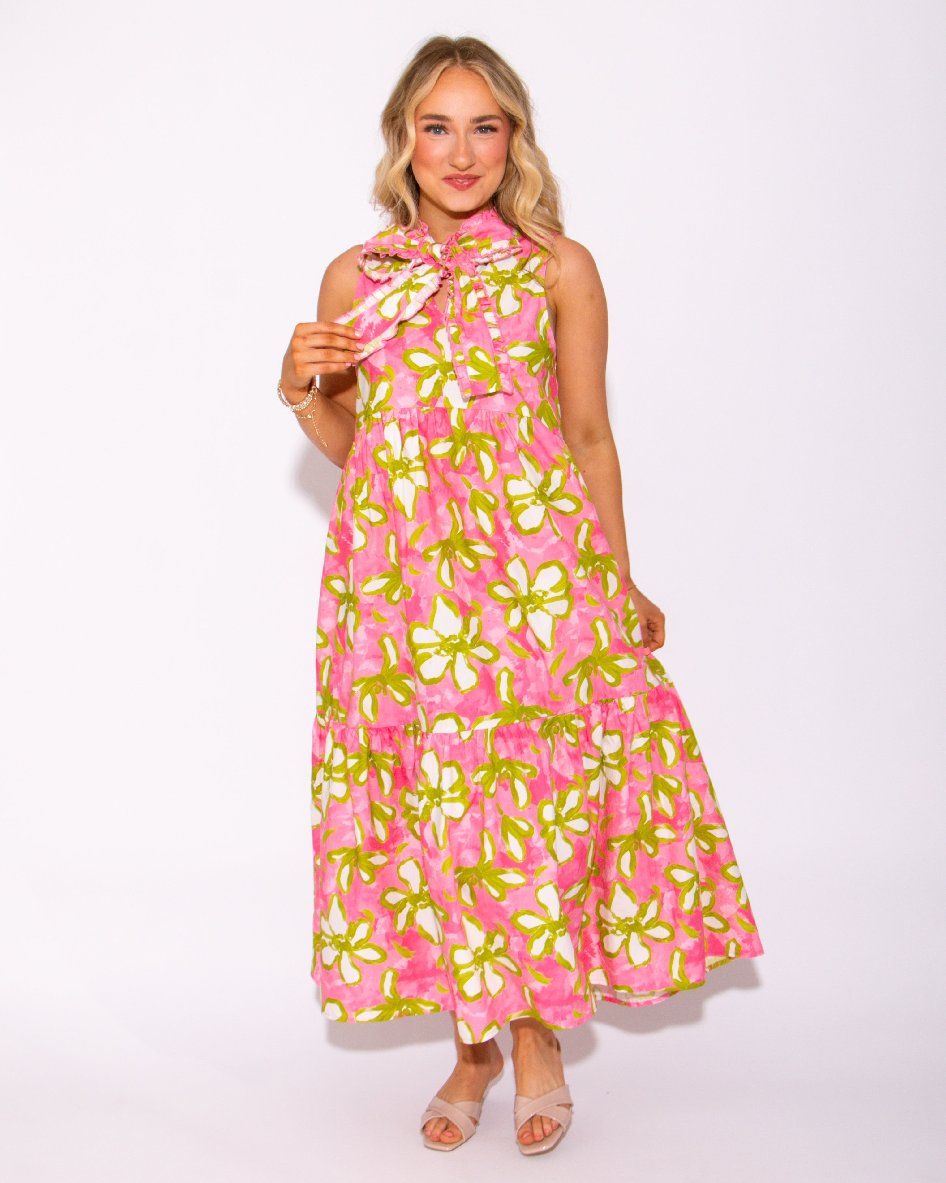 Ribboned Rose Garden Midi Tiered Midi Dress