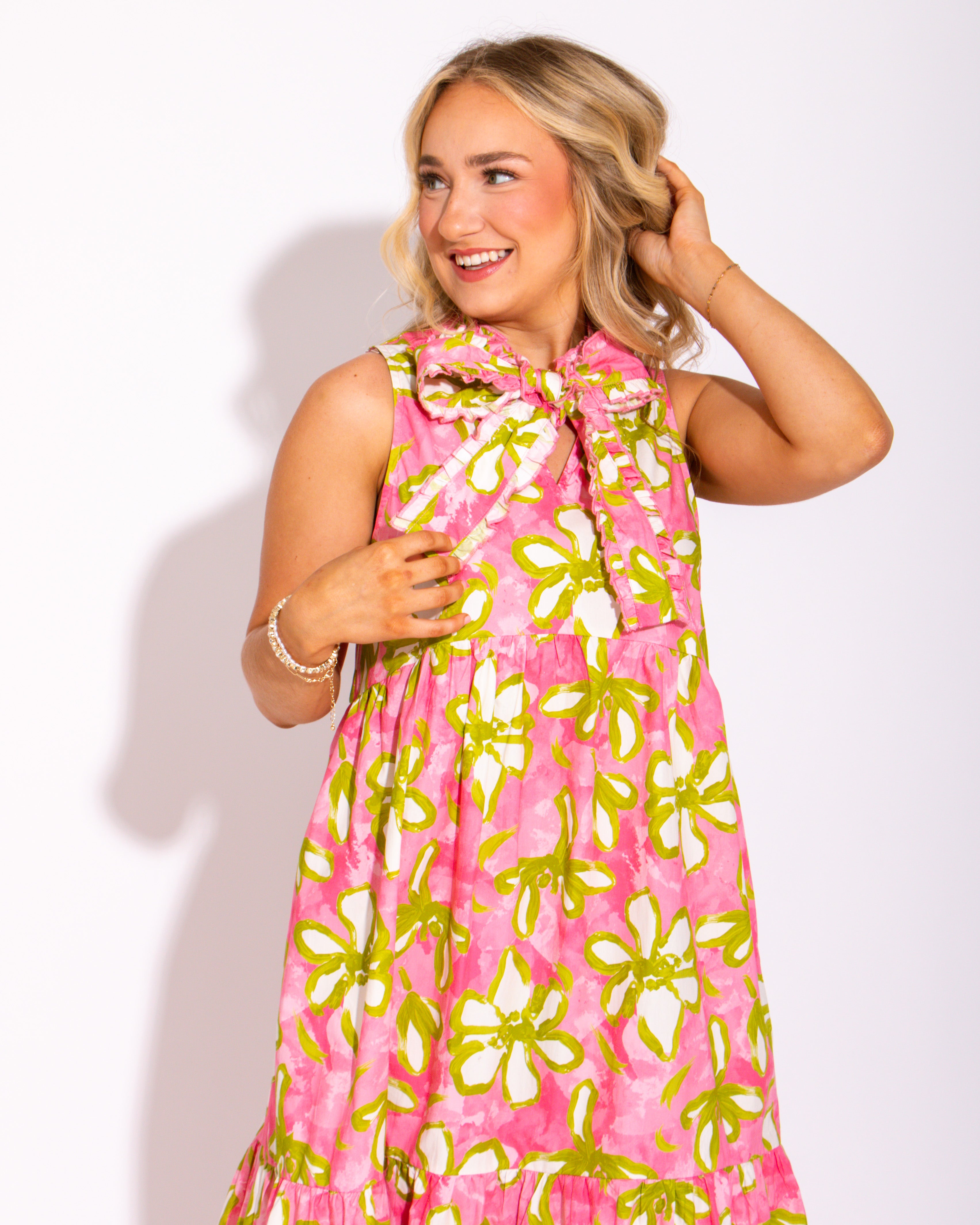 Ribboned Rose Garden Midi Tiered Midi Dress