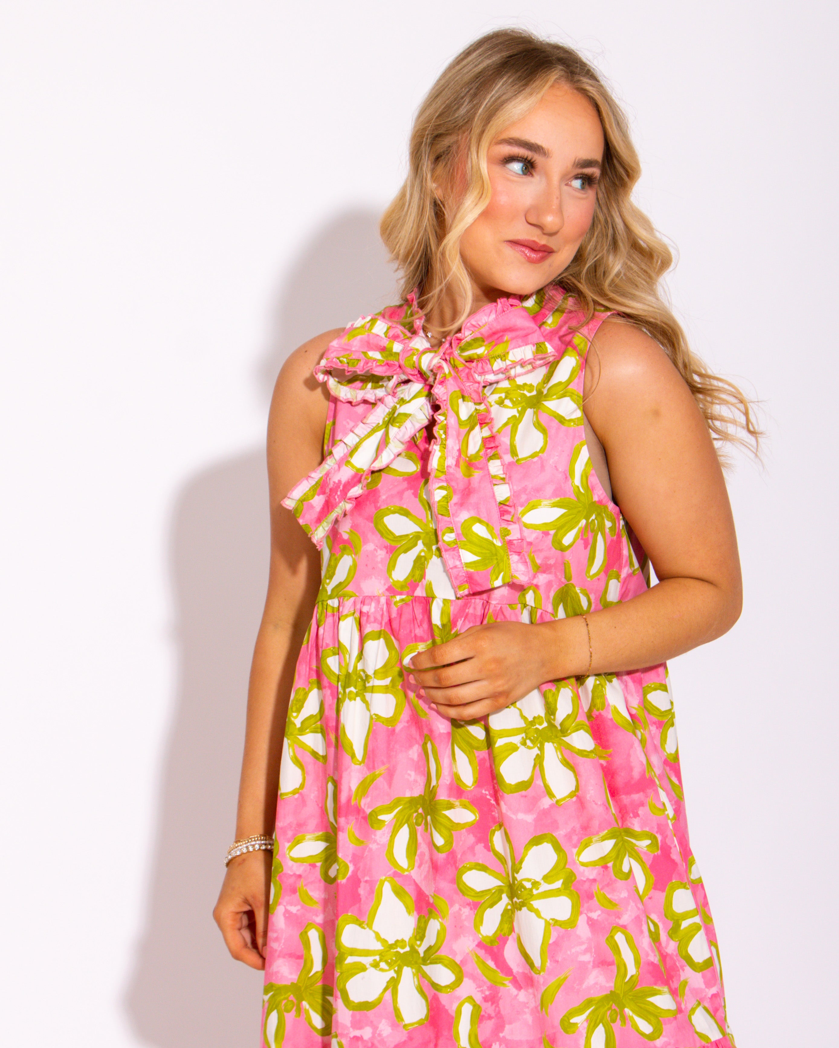 Ribboned Rose Garden Midi Tiered Midi Dress