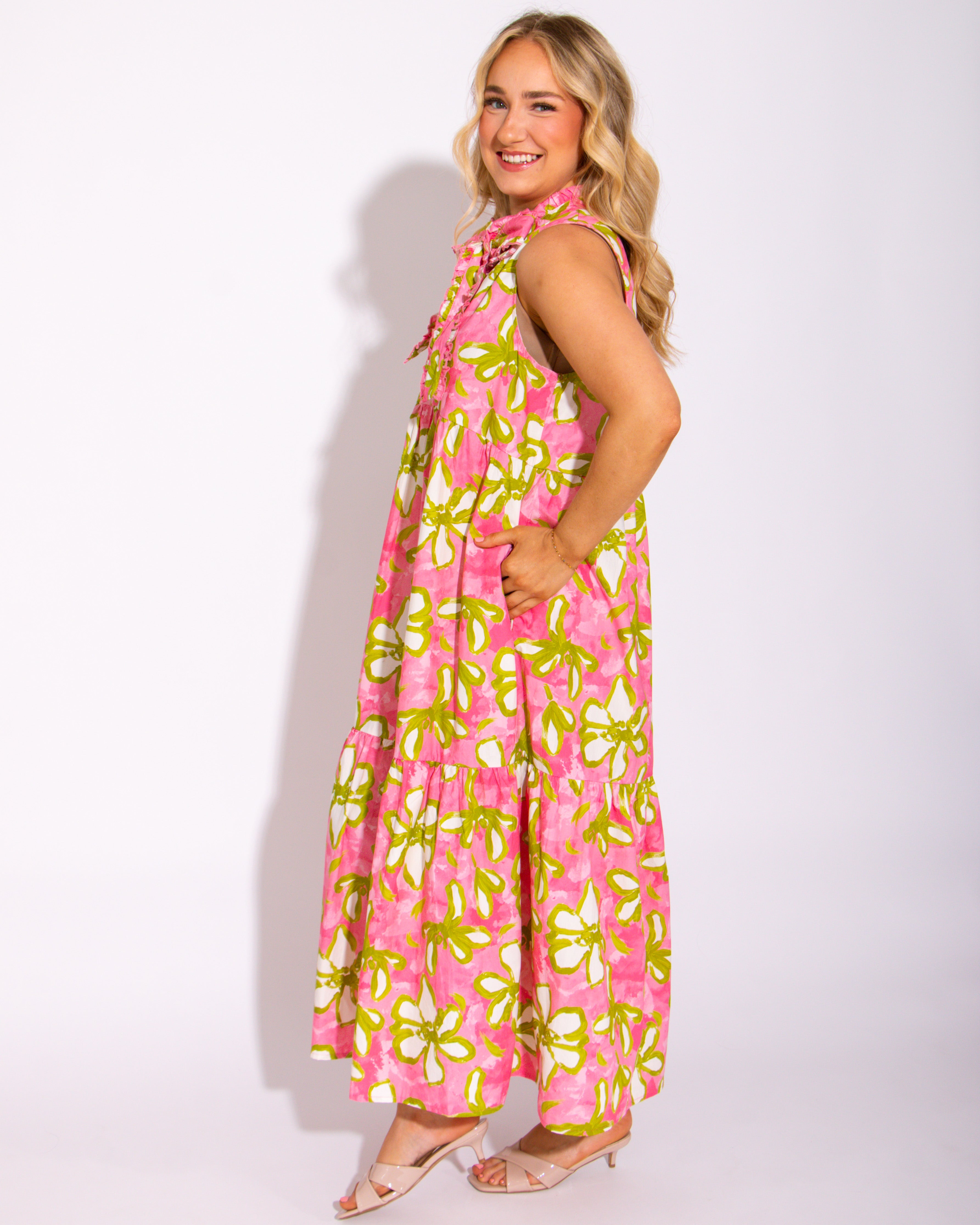 Ribboned Rose Garden Midi Tiered Midi Dress