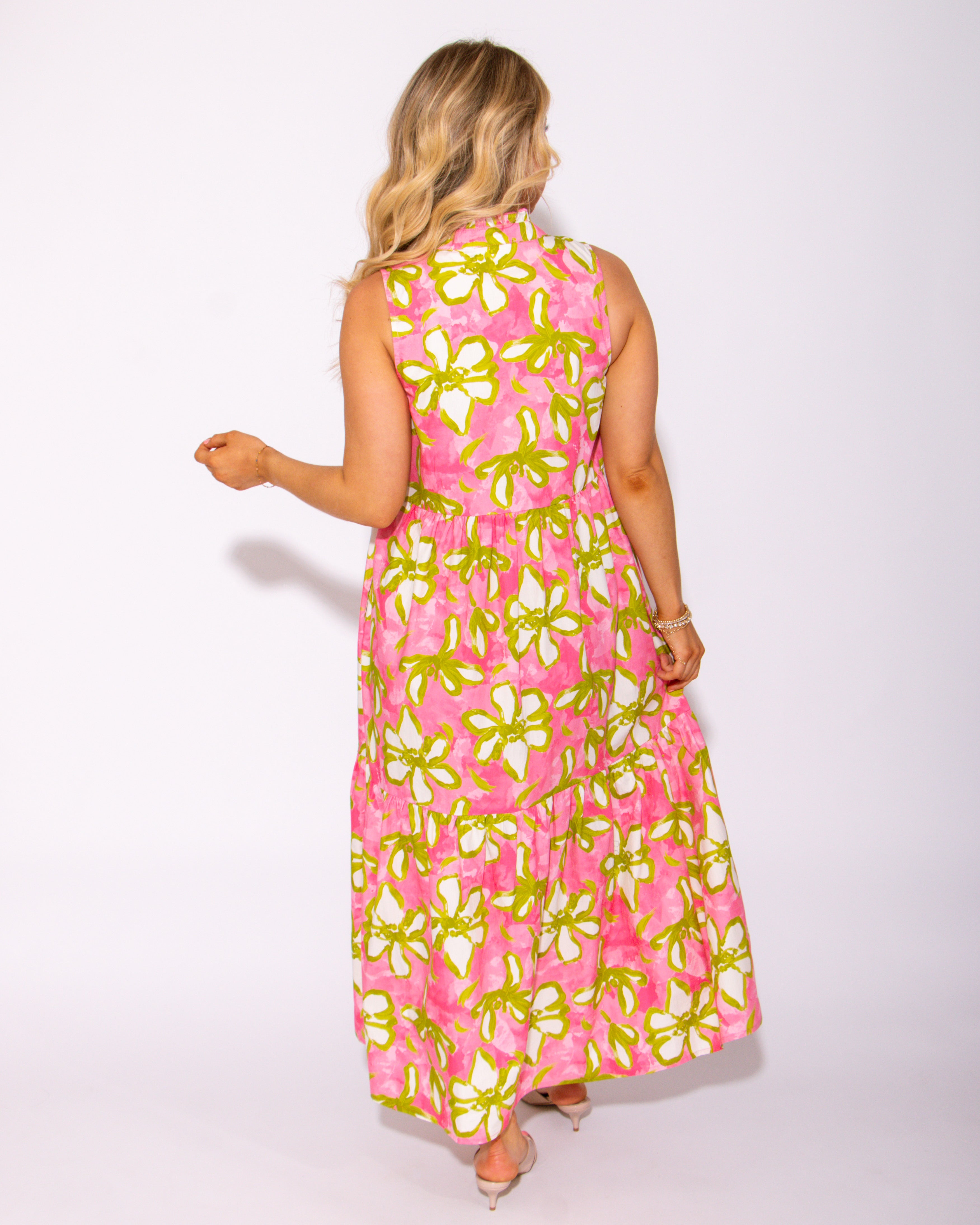 Ribboned Rose Garden Midi Tiered Midi Dress