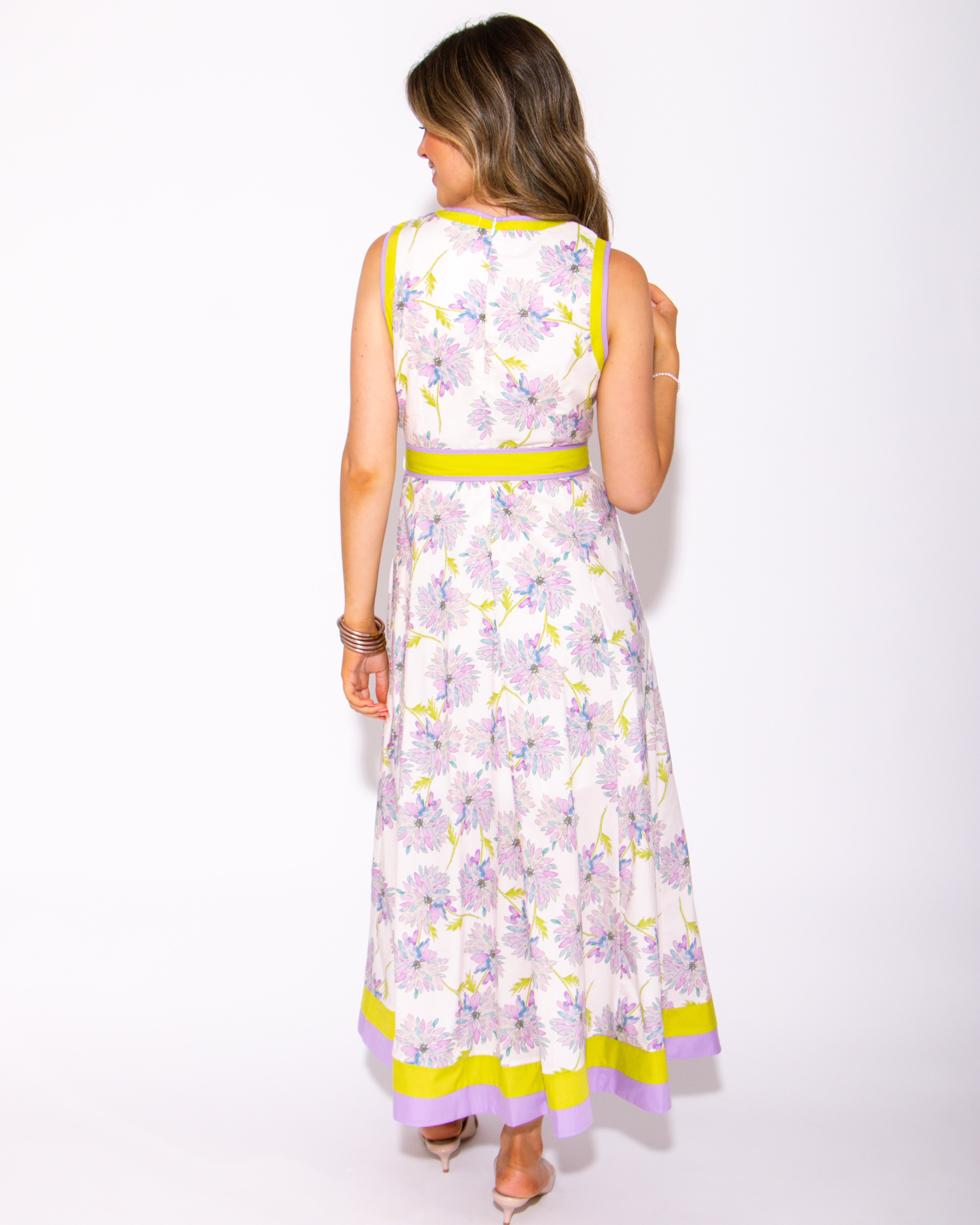 Colorband Bloom Midi Dress with Tie