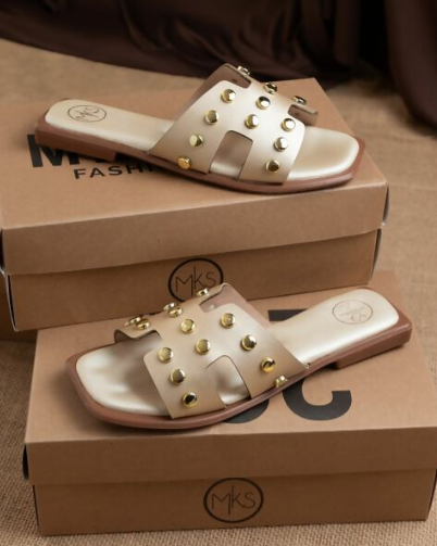 Studded Strut Sandal in Gold