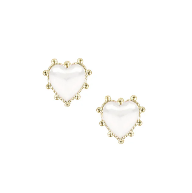 Adorned Heart Stud Earring in White Enamel