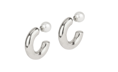 Pearl Bead Hoop Earring in Silver