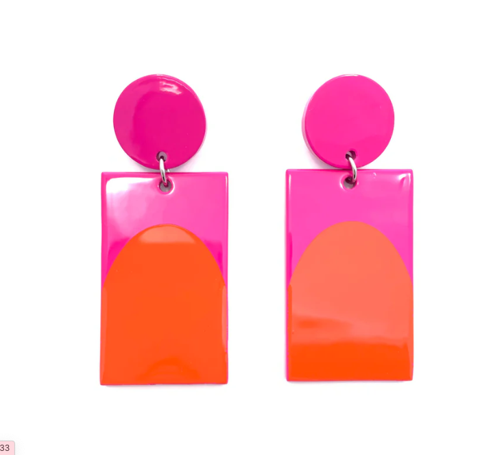 Arch Color Block Earrings - Orange/Hot Pink