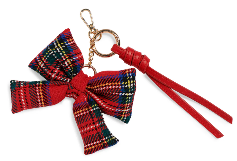 Plaid Bow Bag Charm in Red