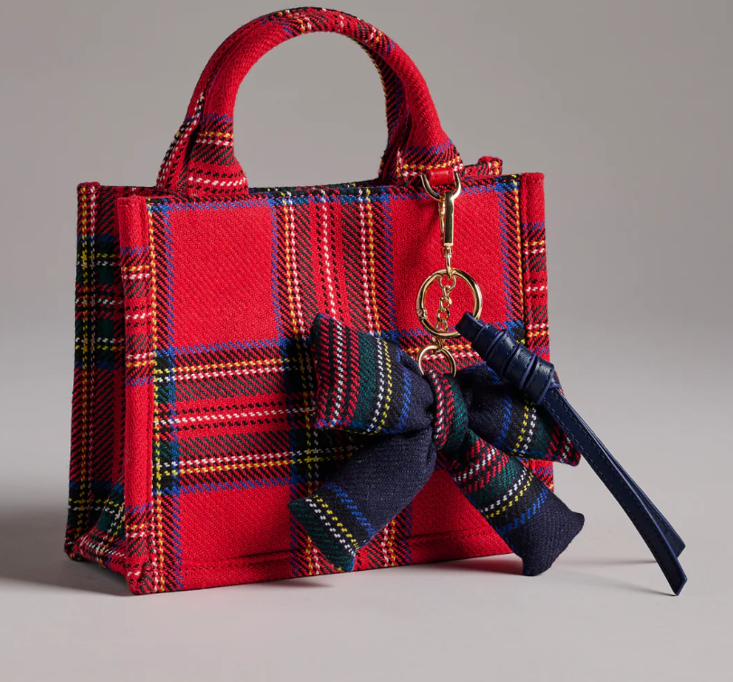 Plaid Bow Bag Charm in Navy