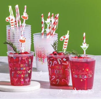 Red Holiday Party Cup & Straw Set