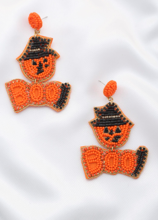 Halloween Boo Seed Bead Dangle Earring