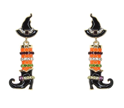 Halloween Witch Shoe And Hat Dangle Earring