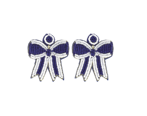 Game Day Bow Earrings in Blueg