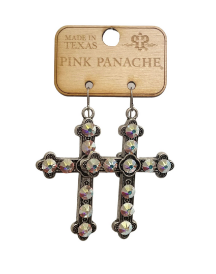 Iridescent Crystal Cross Earring