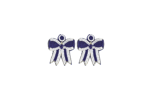 Game Day Bow Earrings in Blueg
