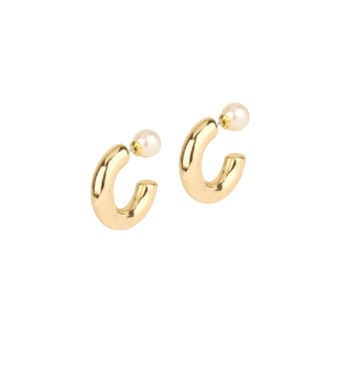 Pearl Bead Hoop Earring in Gold