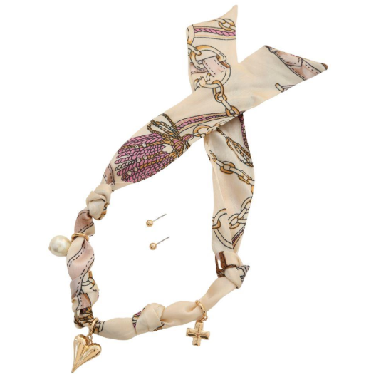 Heart Cross Charm Scarf Necklace