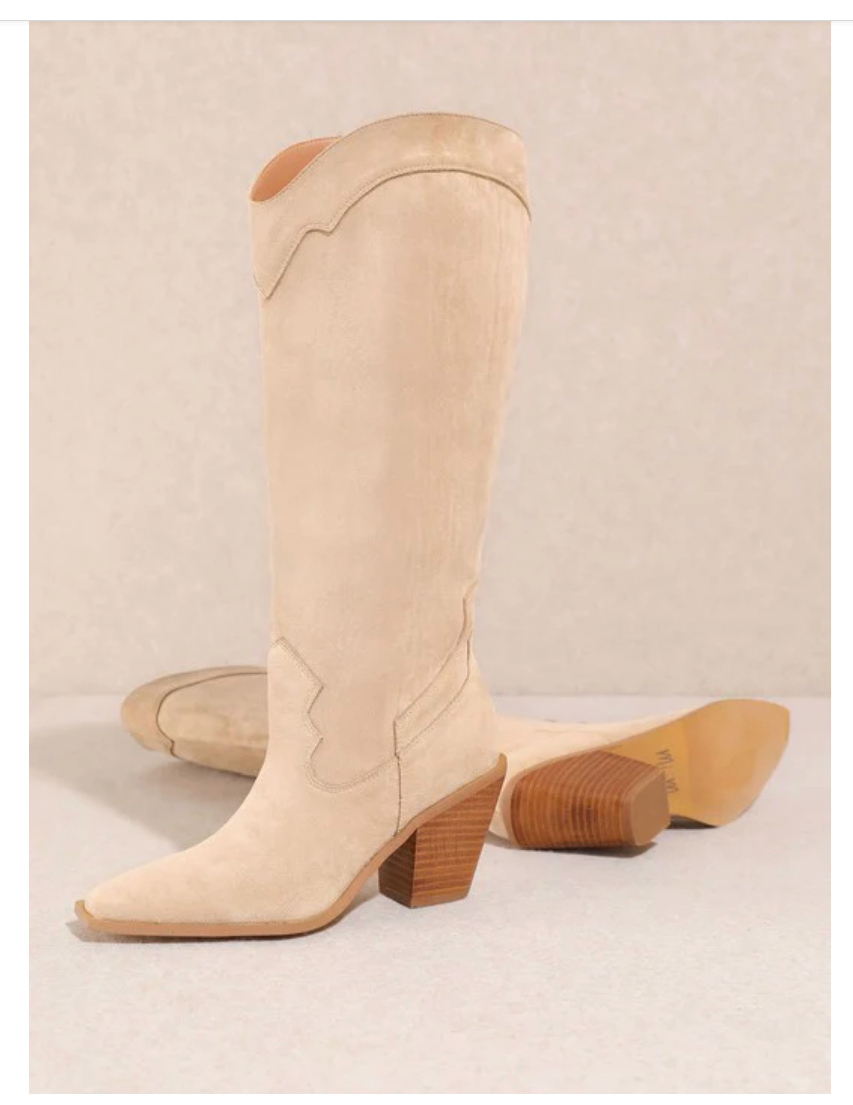 Classy Western Knee High Boots in Beige