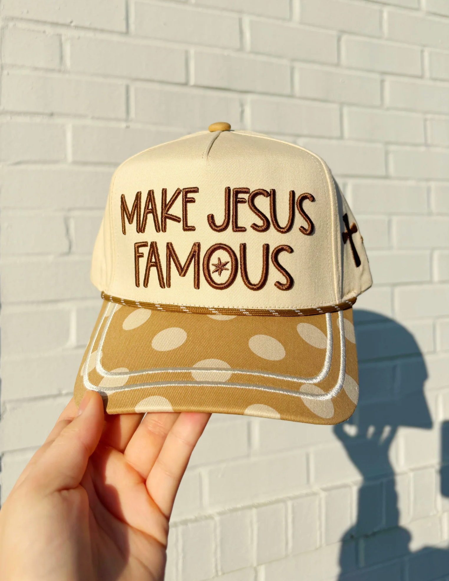 Brown Polka Dot Make Jesus Famous Hat