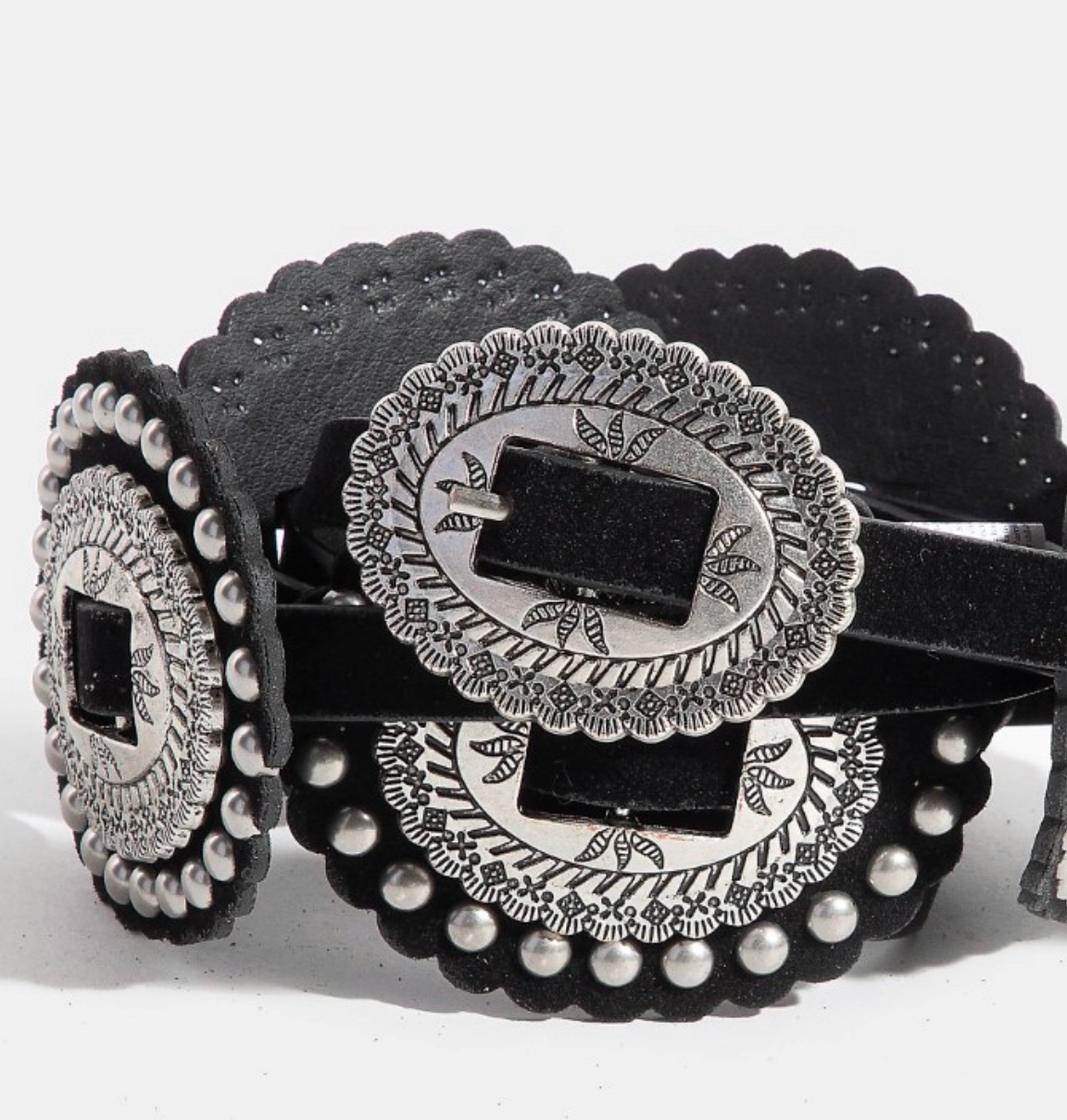 Western Concho Belt in Black/Silver