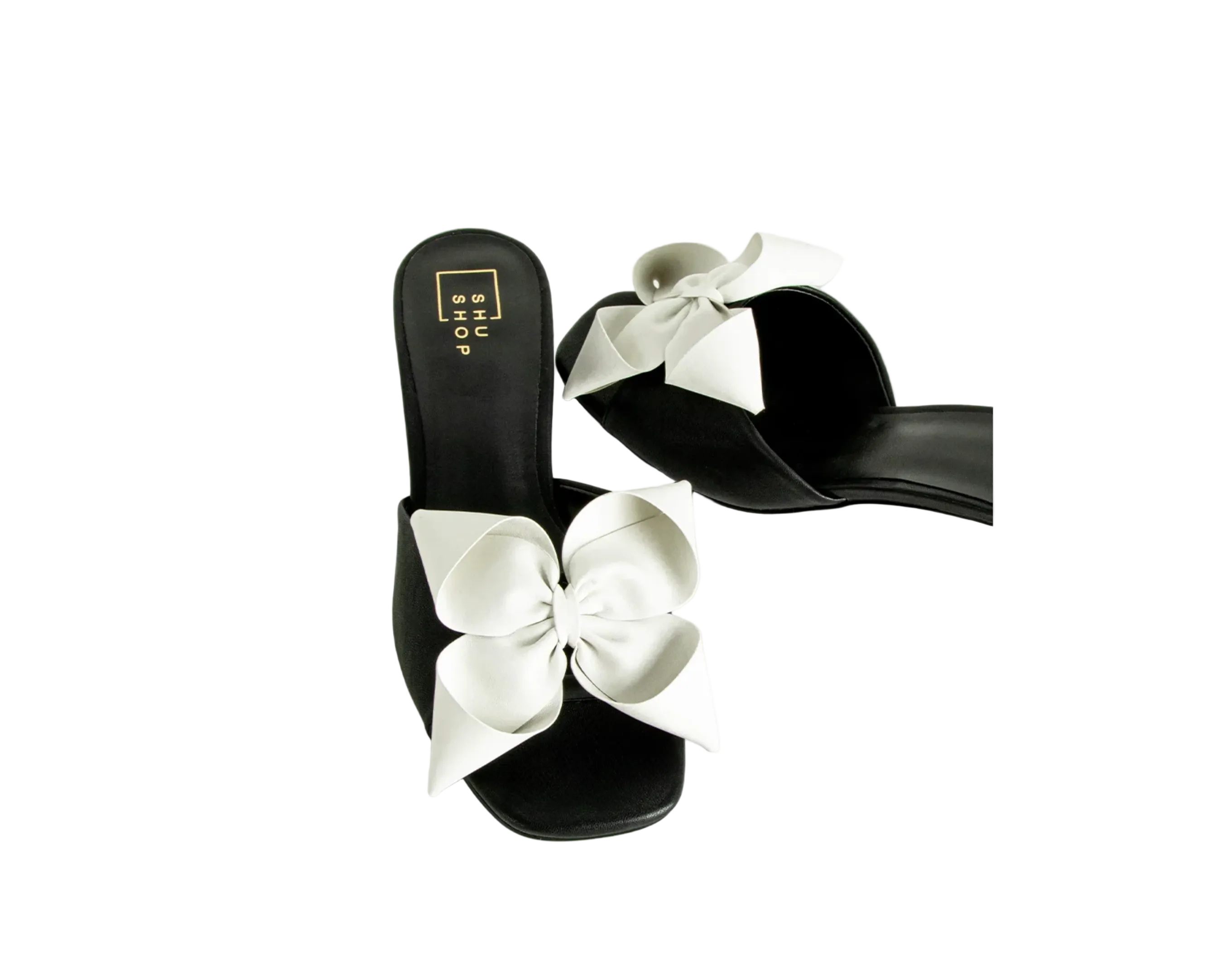 Flora Bow Sandal Heel in Black/White