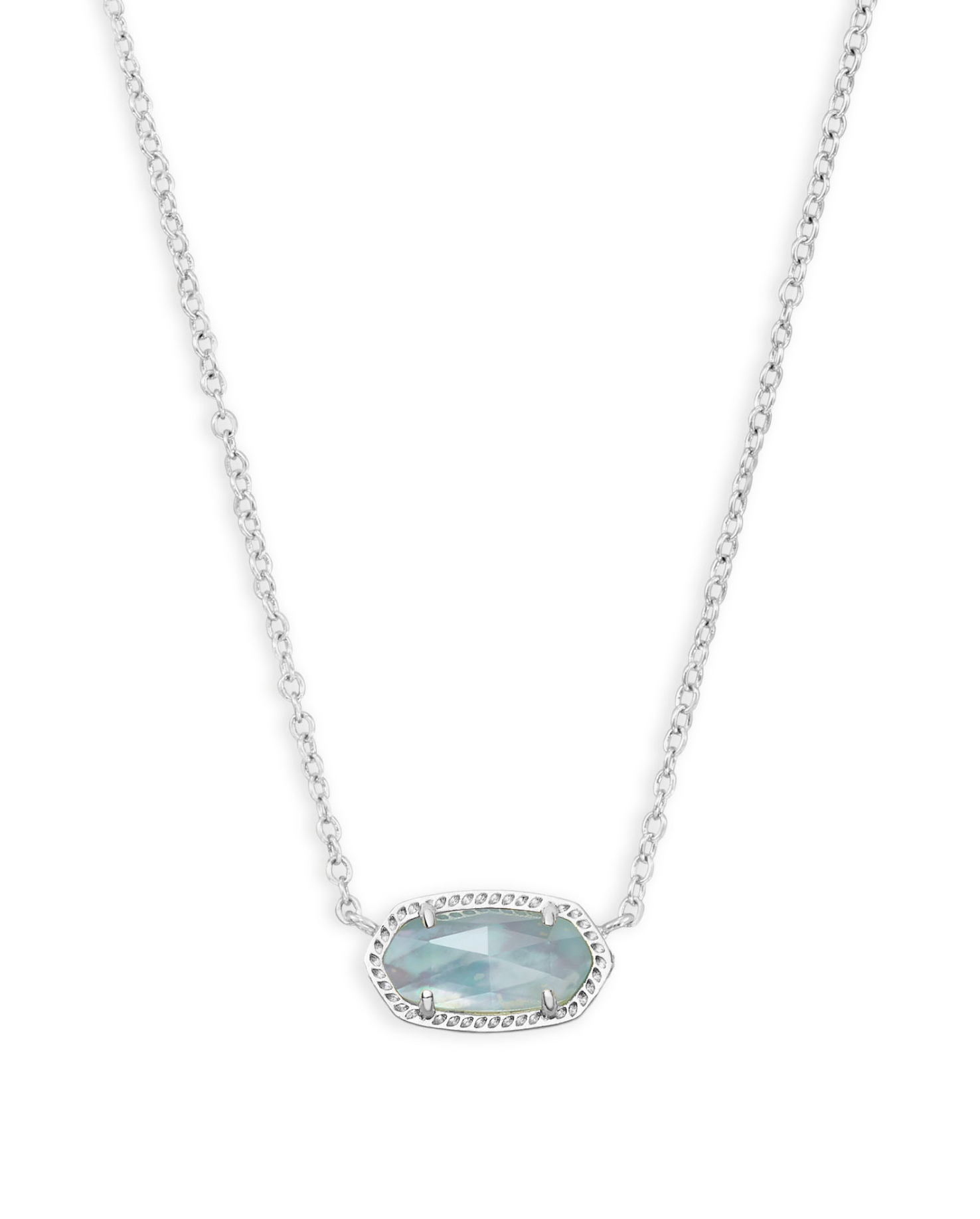 Elisa Short Pendant Necklace in Rhodium Light Blue Illusion