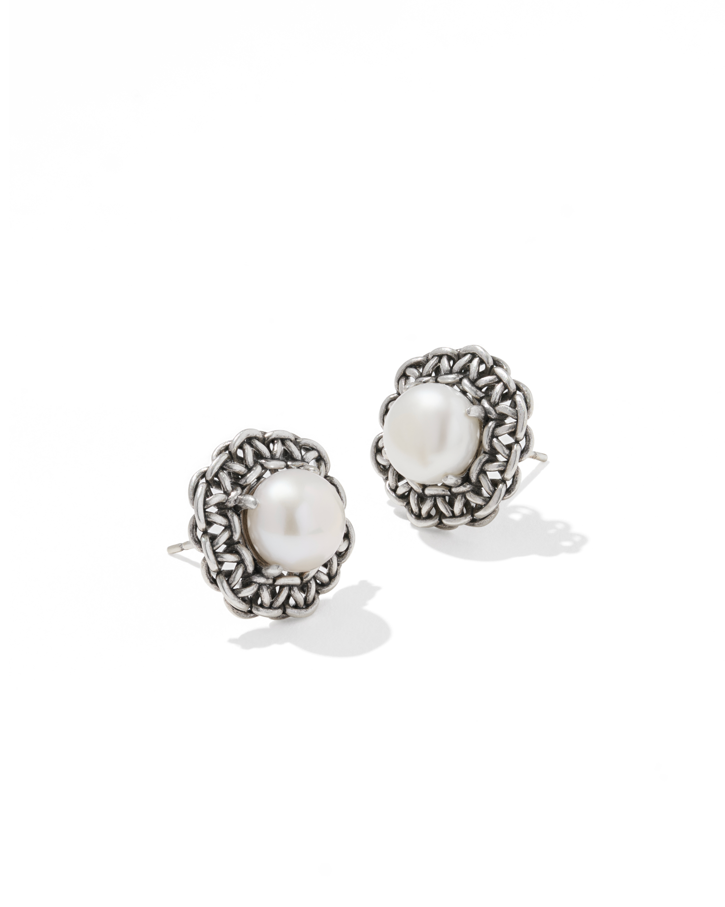 Gabriella Pearl Stud Earrings In Vintage Silver