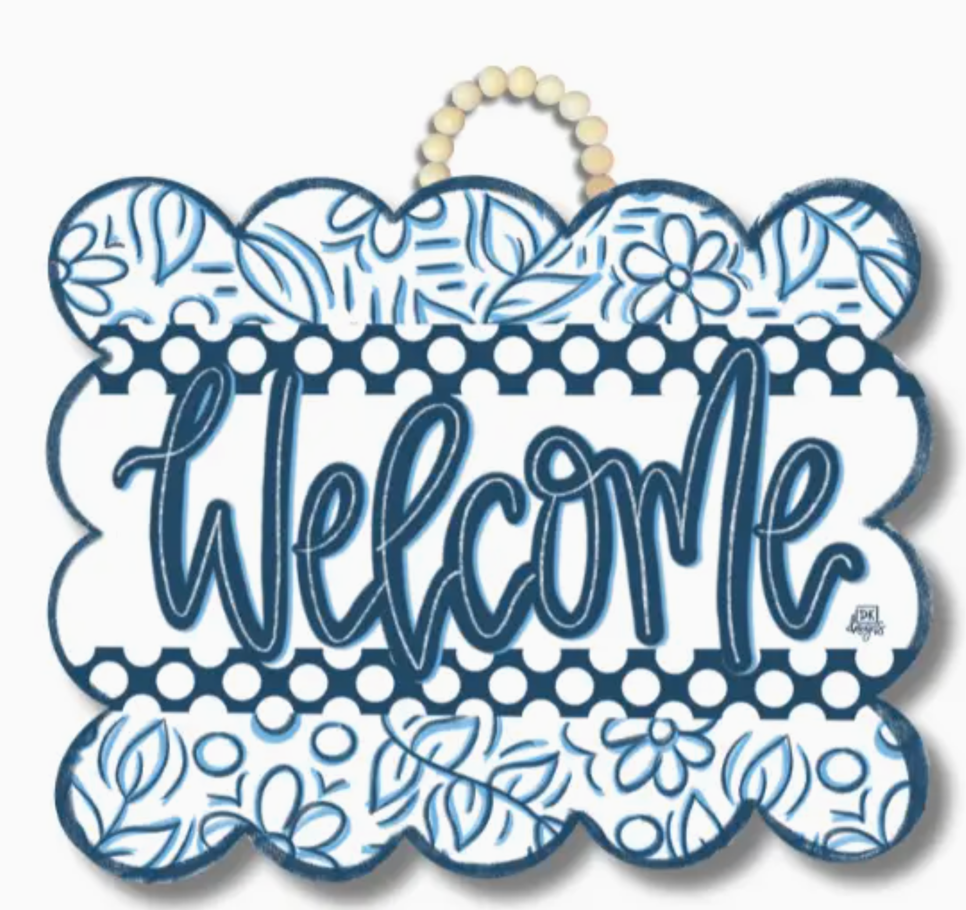 Blue and White Scallop Welcome Door Hanger