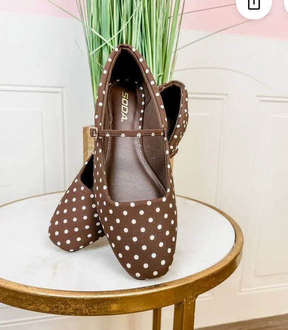 Polka Dot Mary Jane Flats in Brown