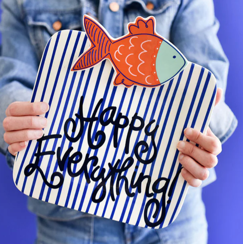 Indigo Skinny Stripe Mini Happy Everything! Platter