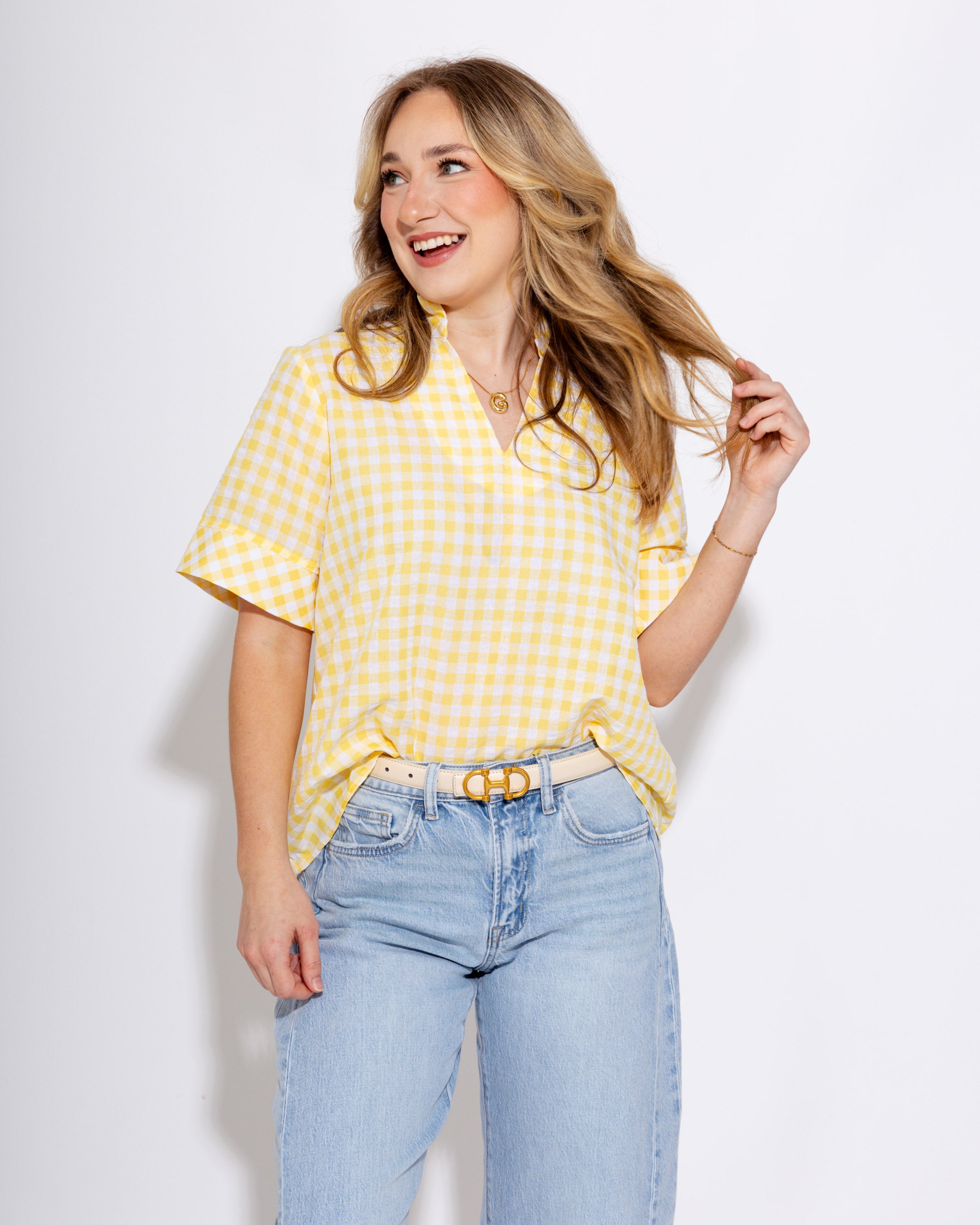 Sweet & Classic Gingham Top in Lemon