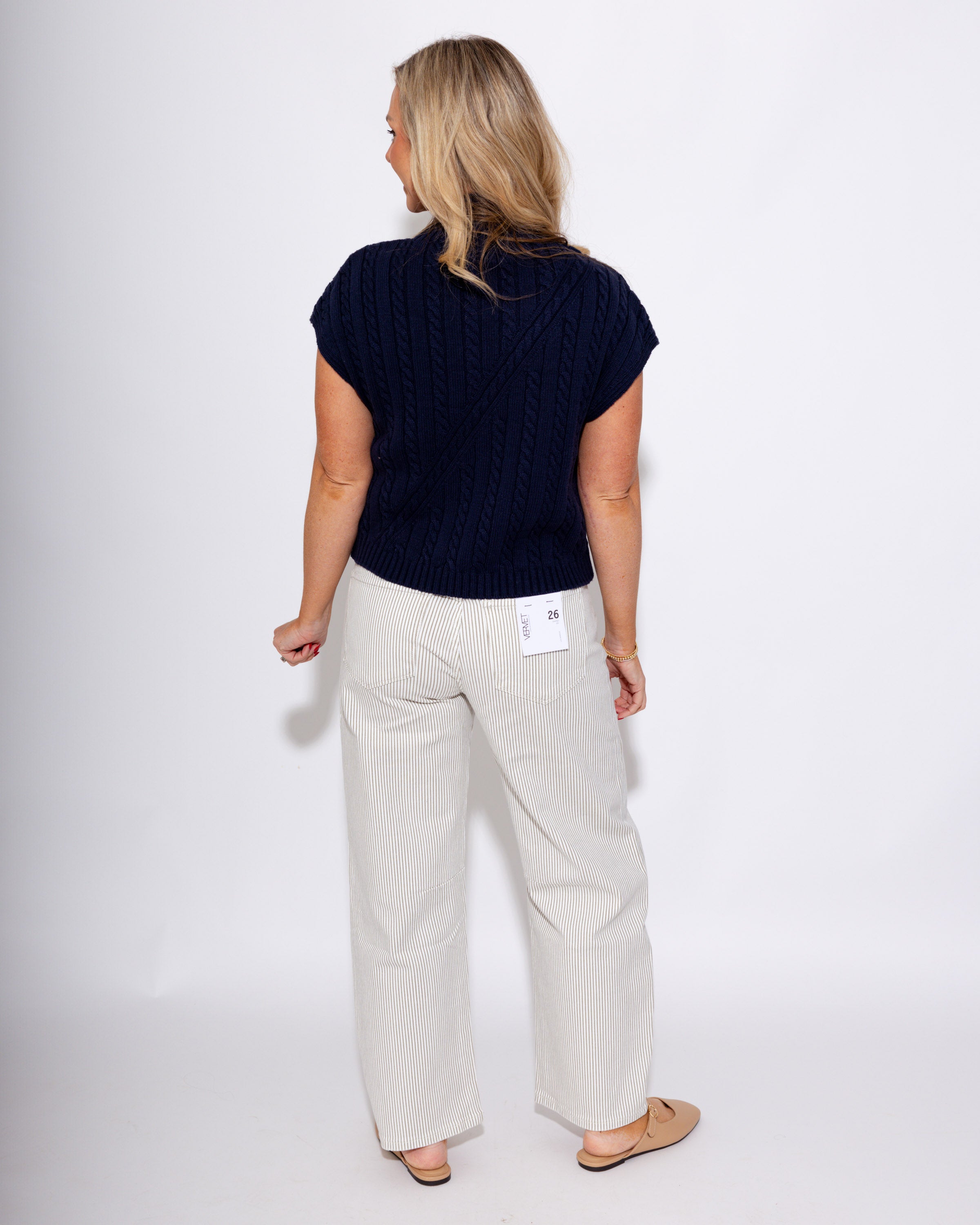 Cable Knit Sleeveless Sweater in Navy