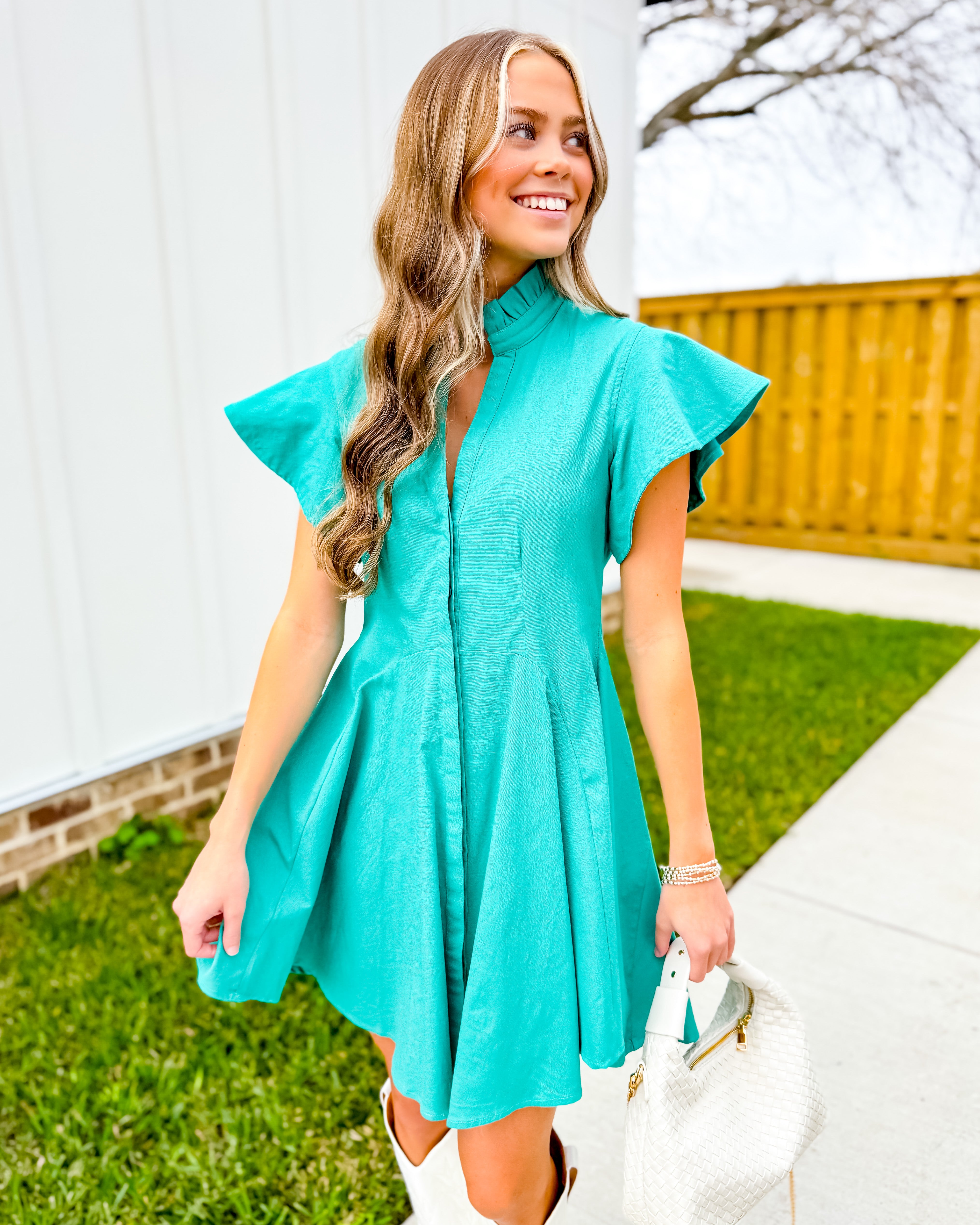 THML Flutter Sleeve Button Up Dress