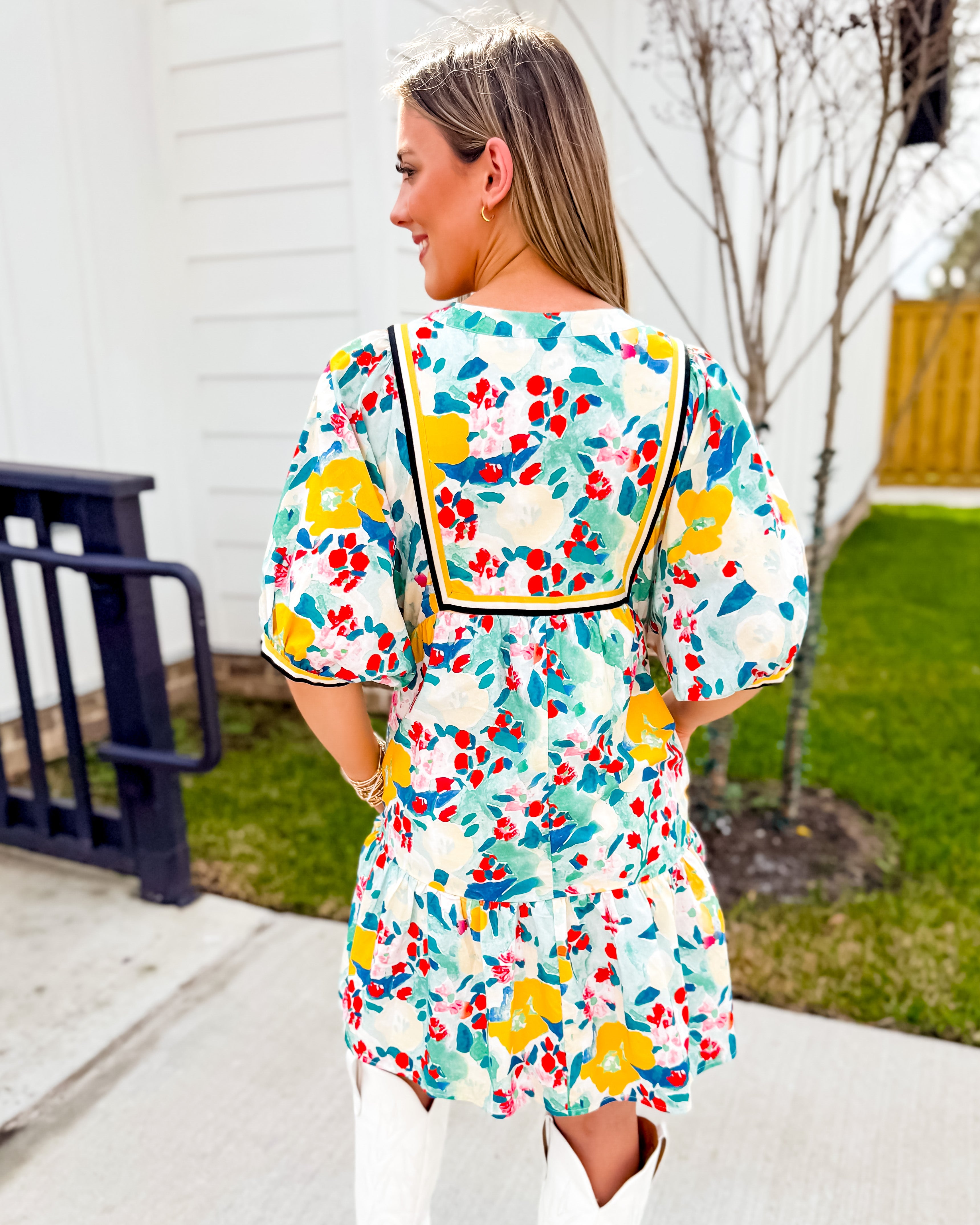 Floral Print Ruffle Hem Mini Dress