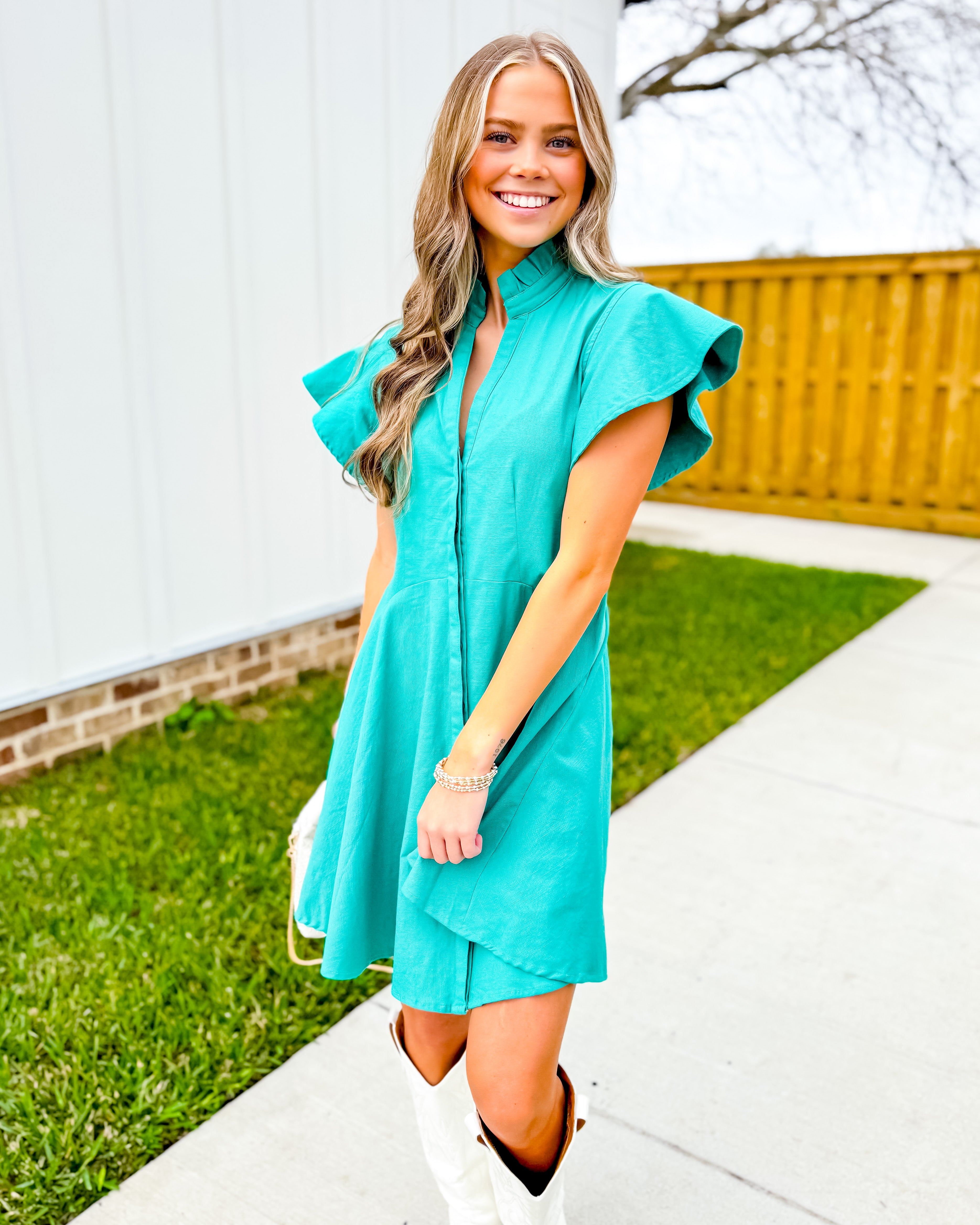THML Flutter Sleeve Button Up Dress