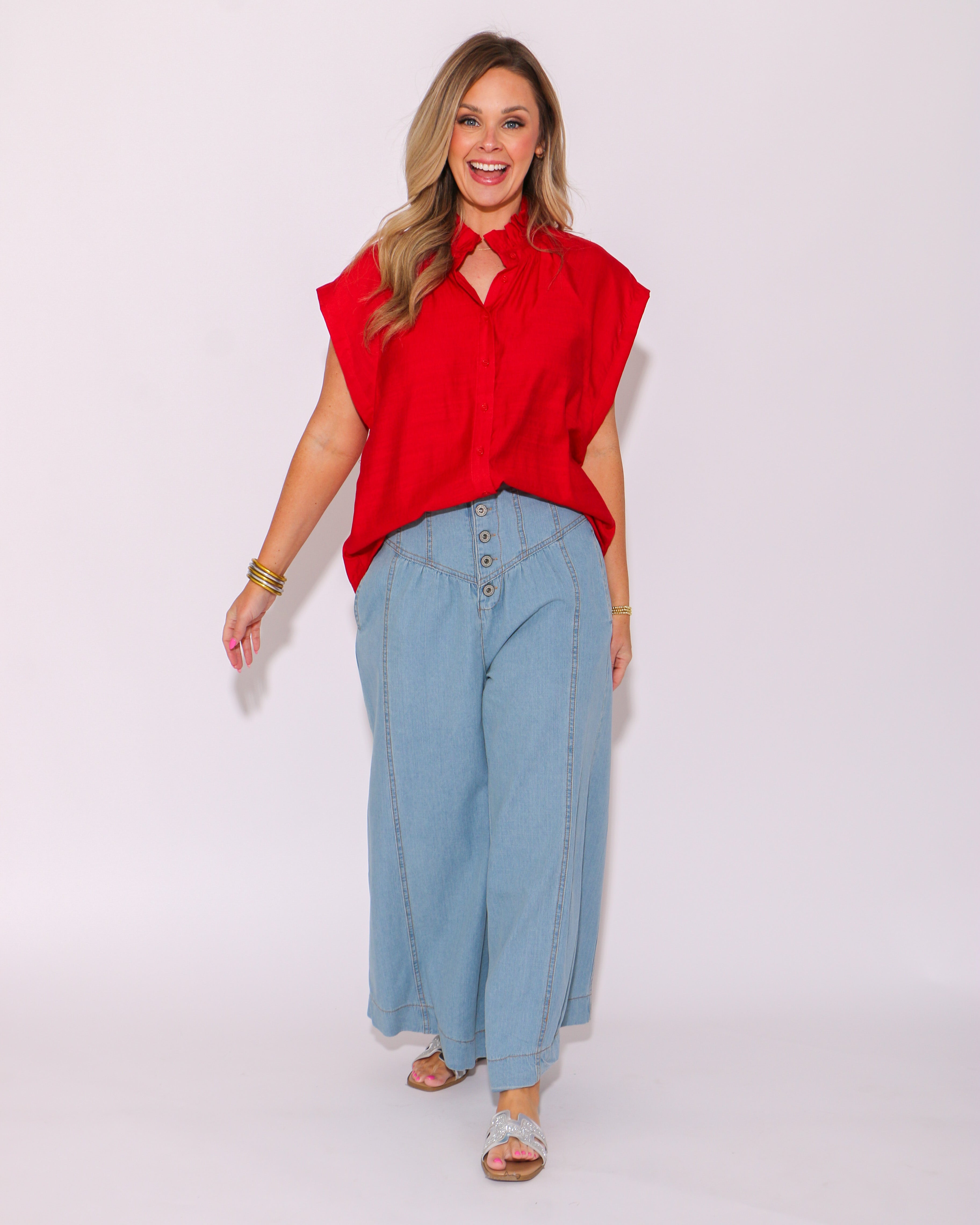 Little Ruffle Cutie High Neck Top in Red