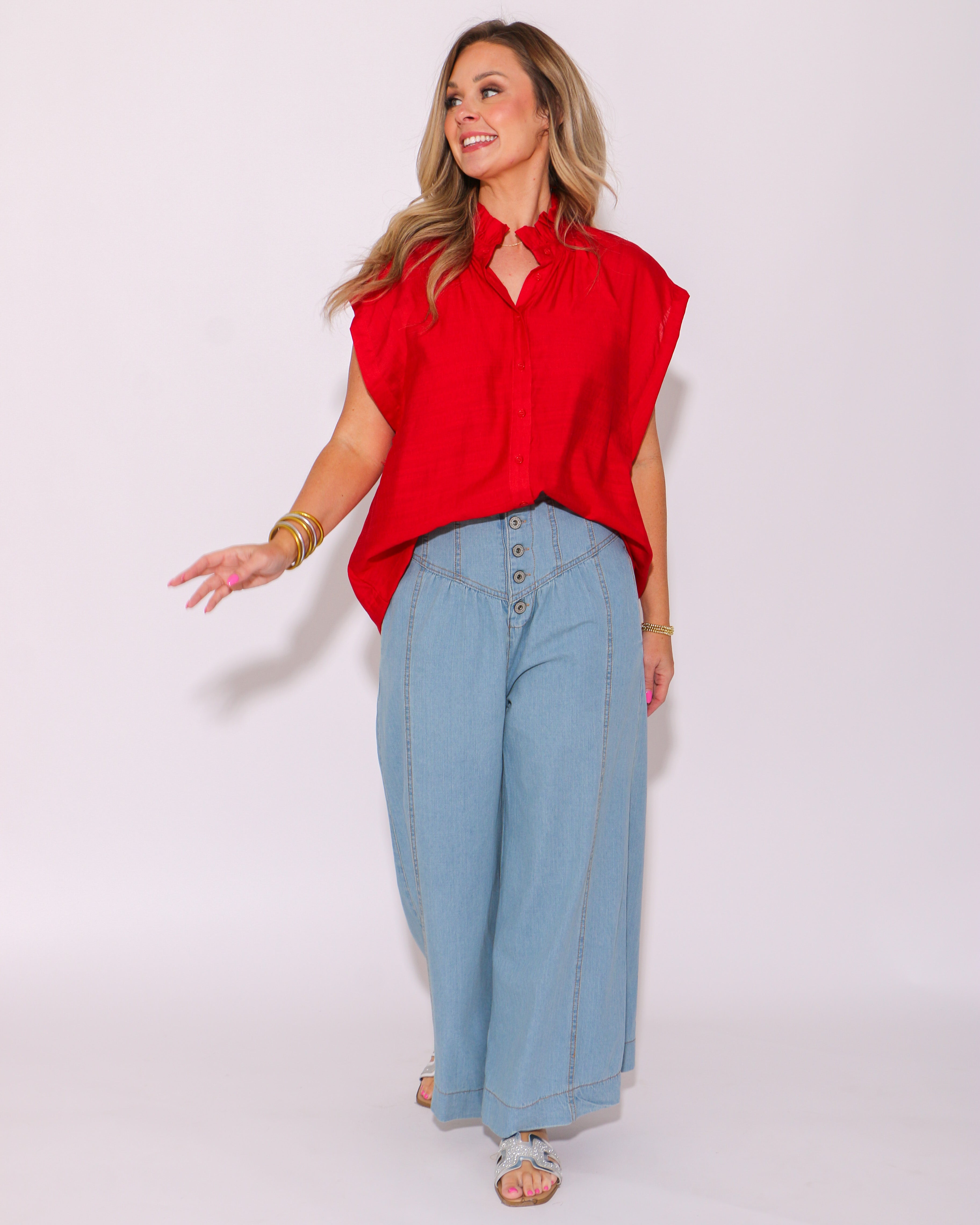 Little Ruffle Cutie High Neck Top in Red