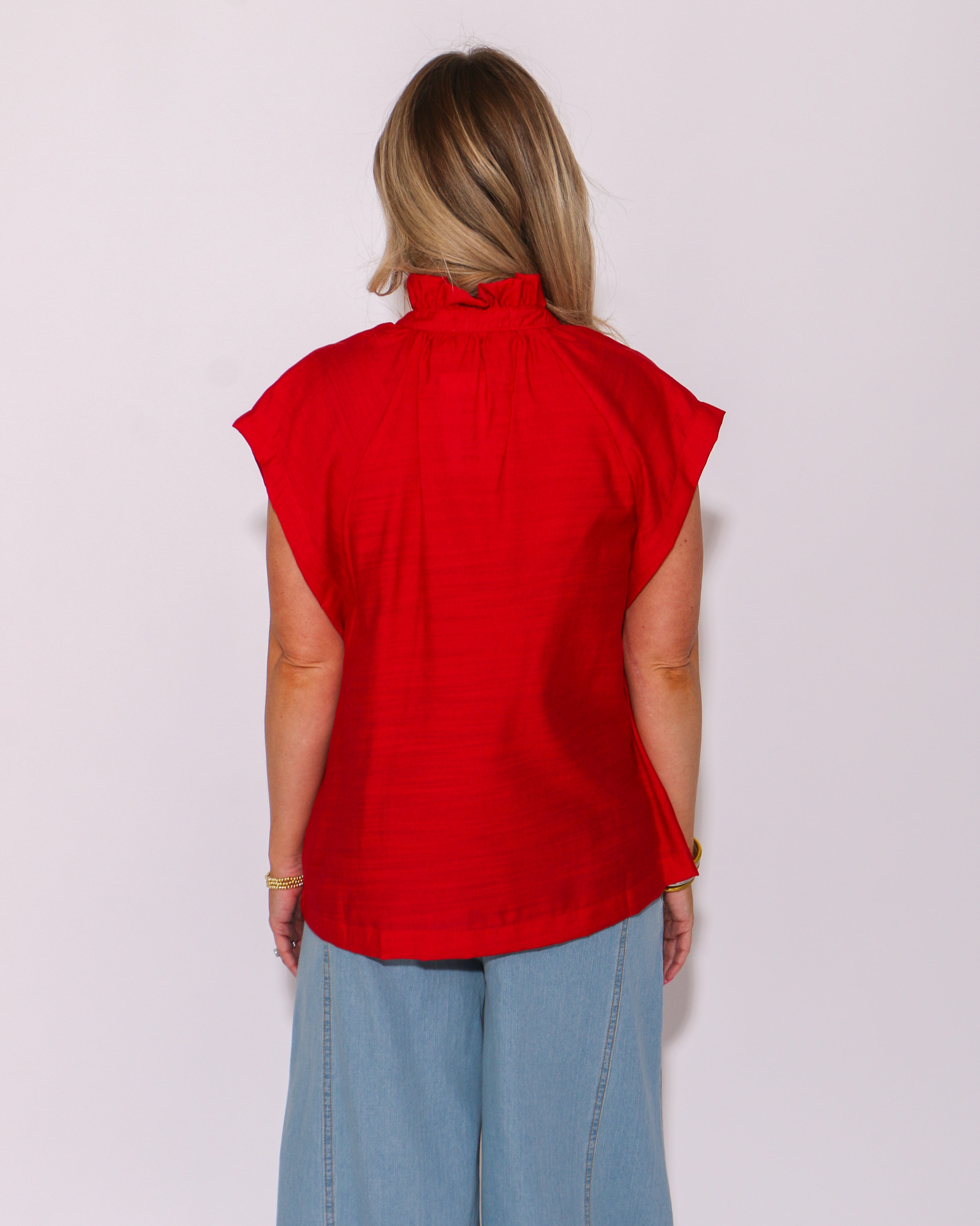 Little Ruffle Cutie High Neck Top in Red