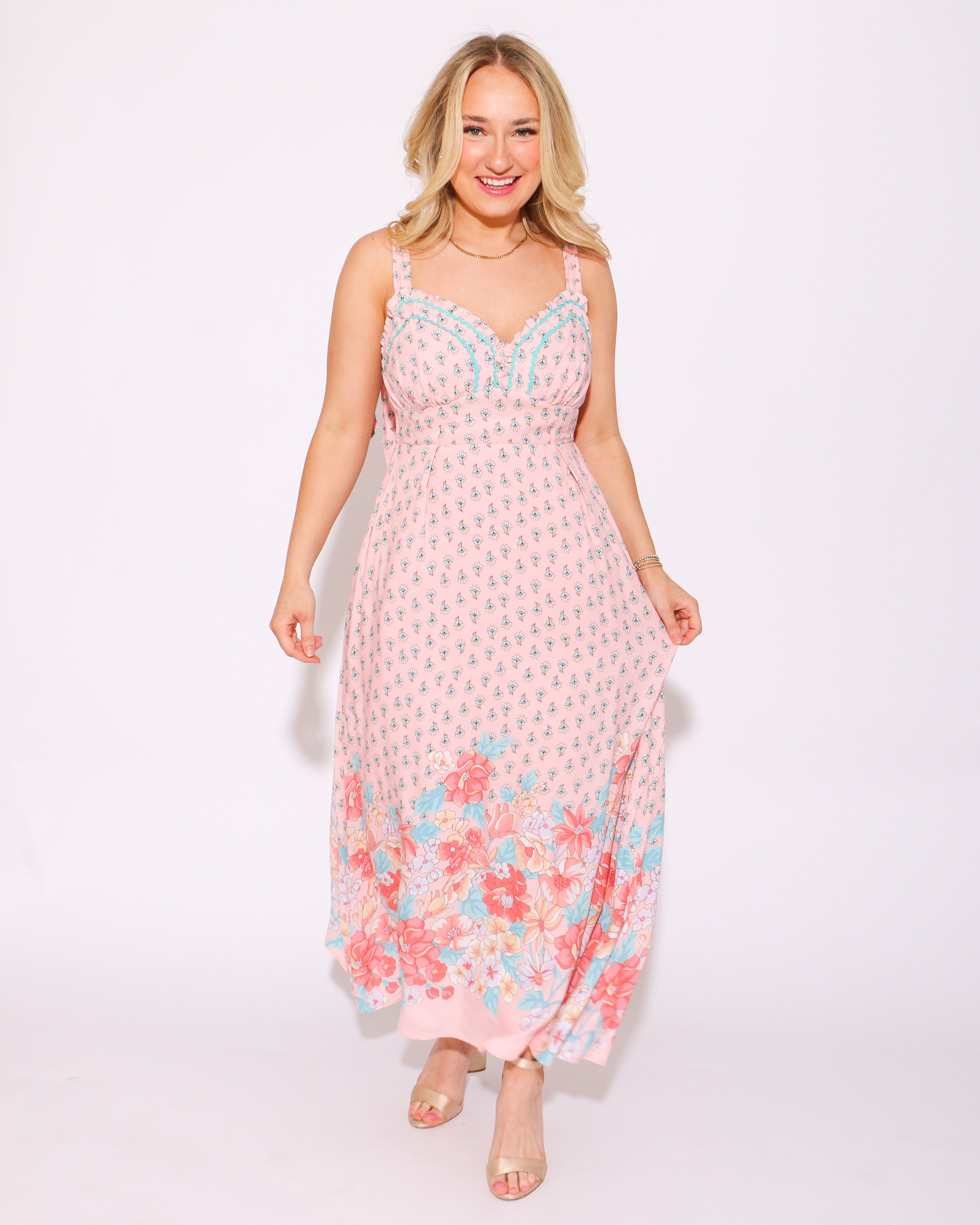 Trimmed in Floral Ric Rac Midi Dress