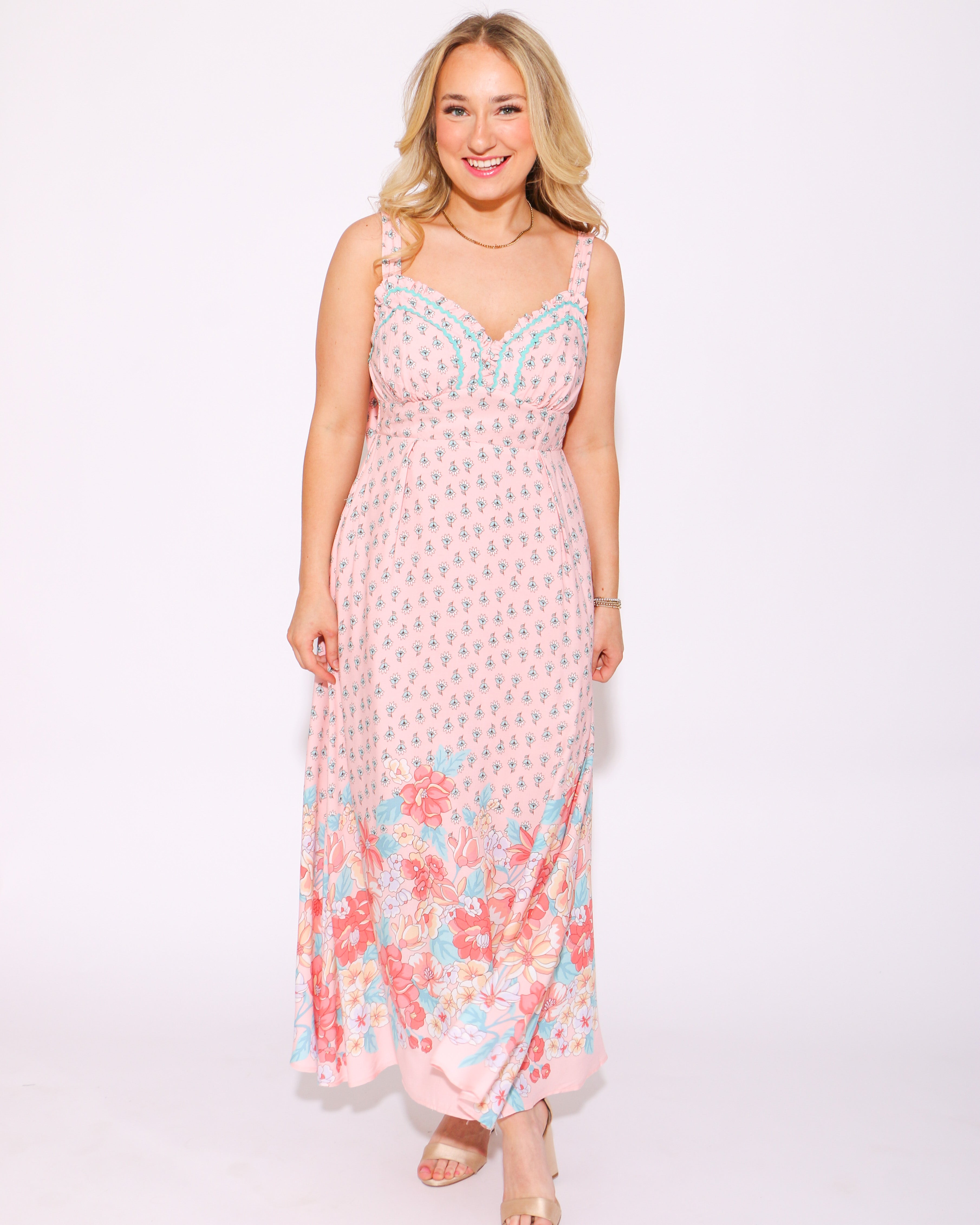 Trimmed in Floral Ric Rac Midi Dress