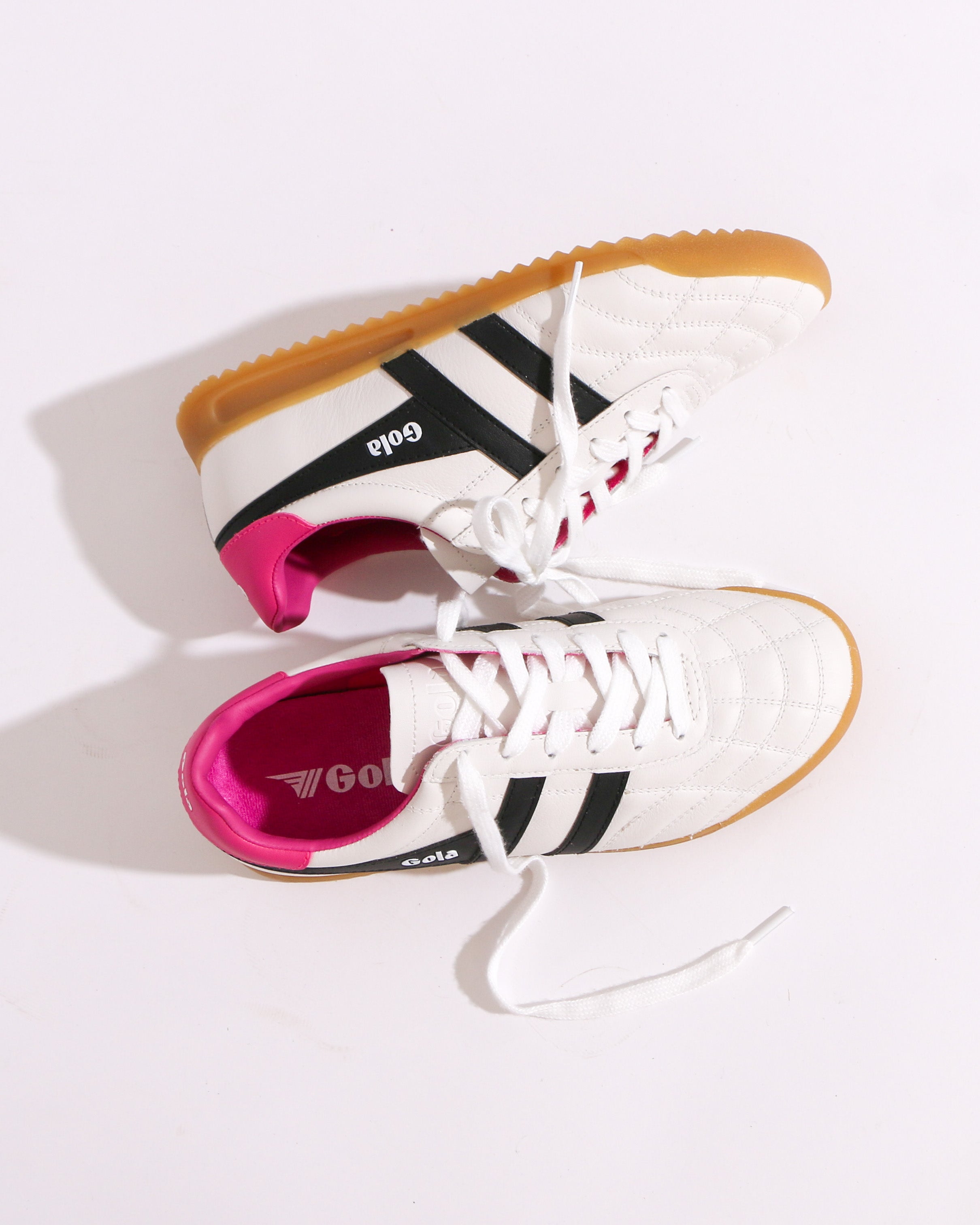 Gola Stadium Sneaker in White, Black, and Shocking Pink