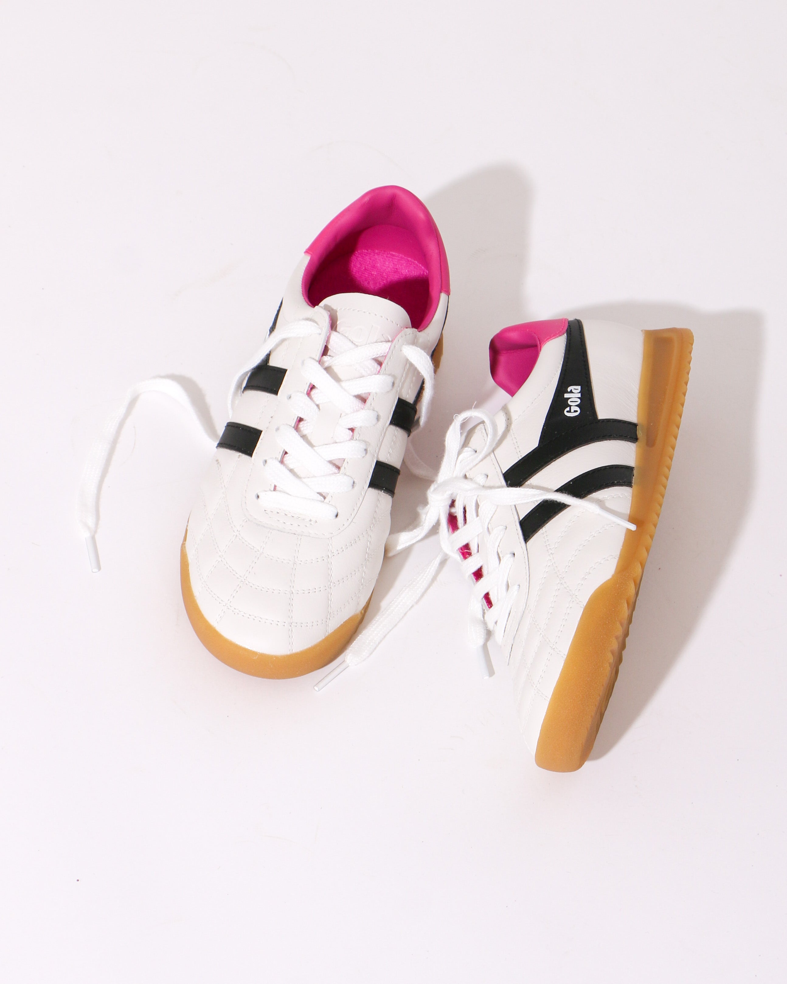 Gola Stadium Sneaker in White, Black, and Shocking Pink